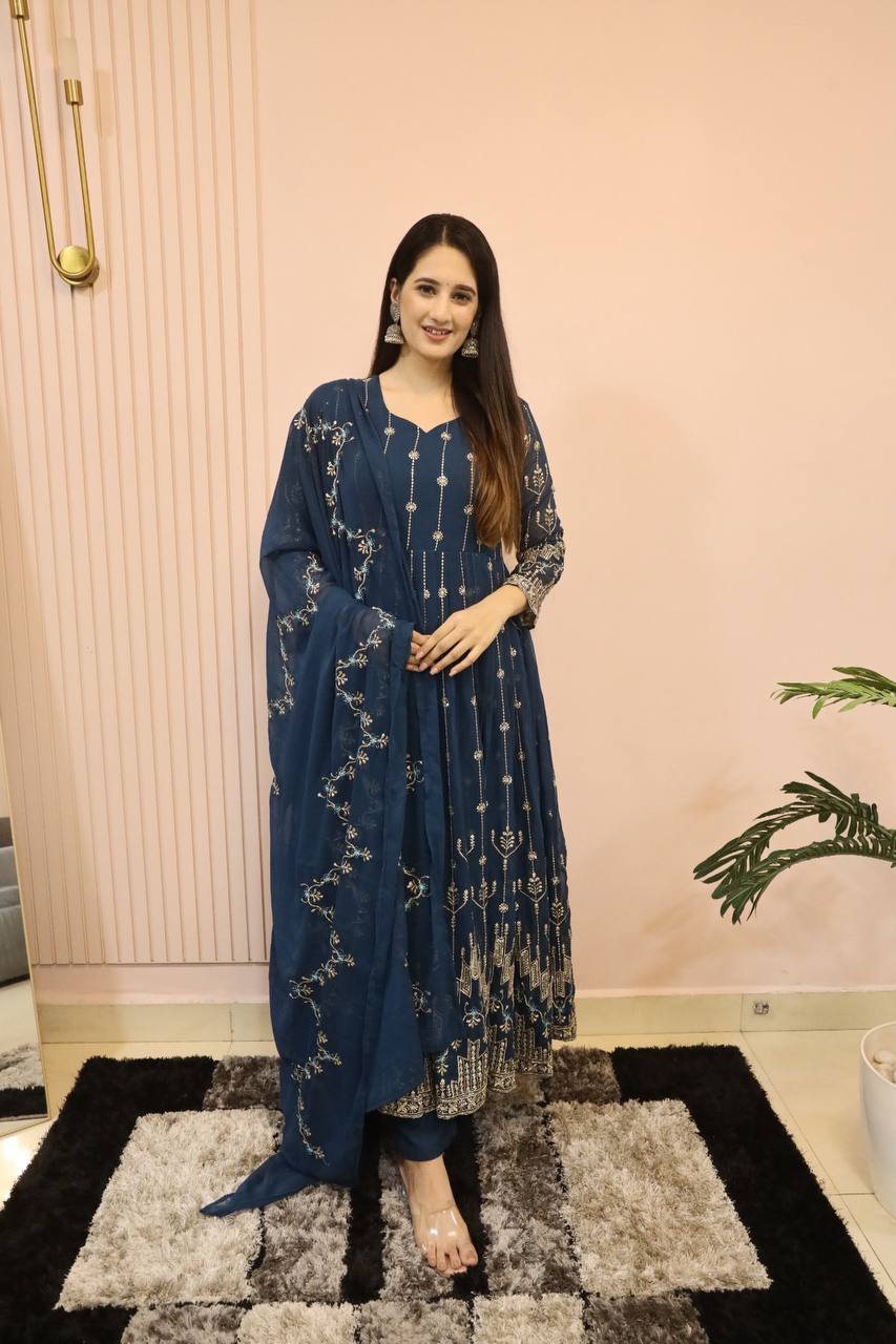 Navy Blue party wear Anarkali gown for women