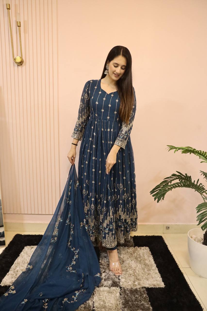 Navy Blue party wear Anarkali gown for women