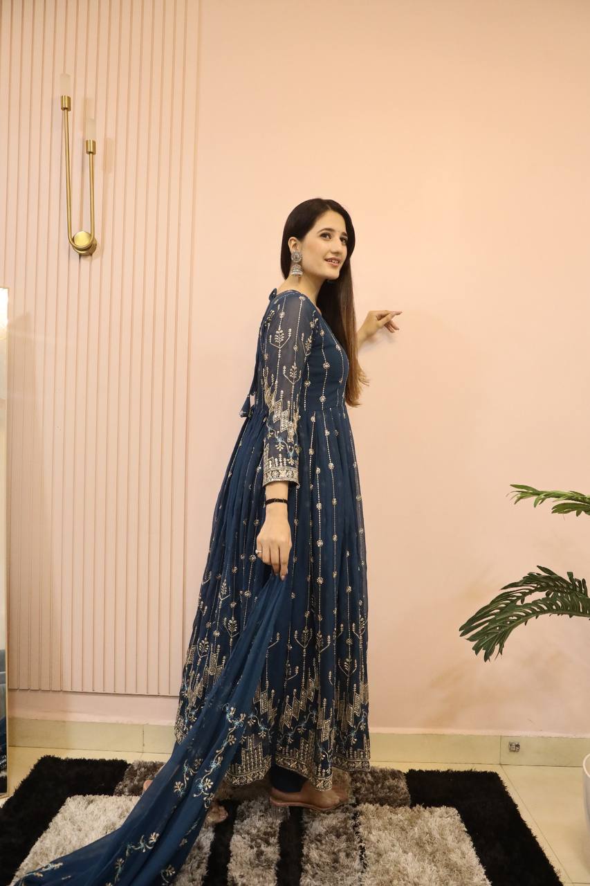 Navy Blue party wear Anarkali gown for women