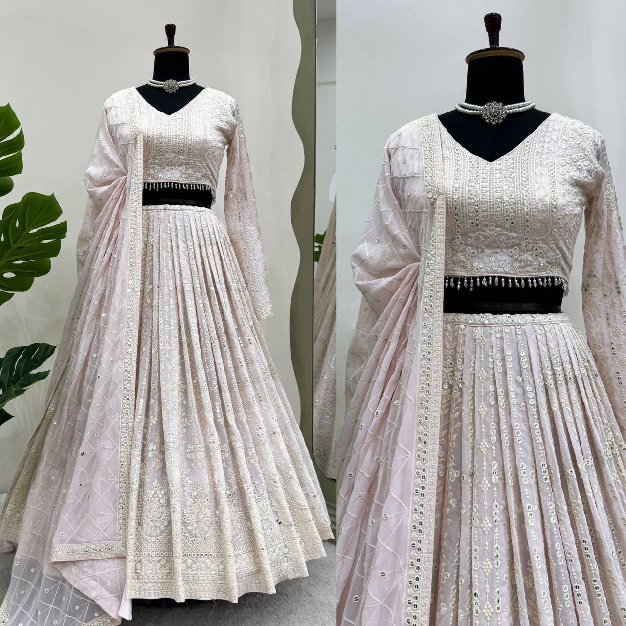 Elegant Semi-Stitched Faux Georgette Lehenga Choli Set with Sequins and Thread Embroidery QR-281