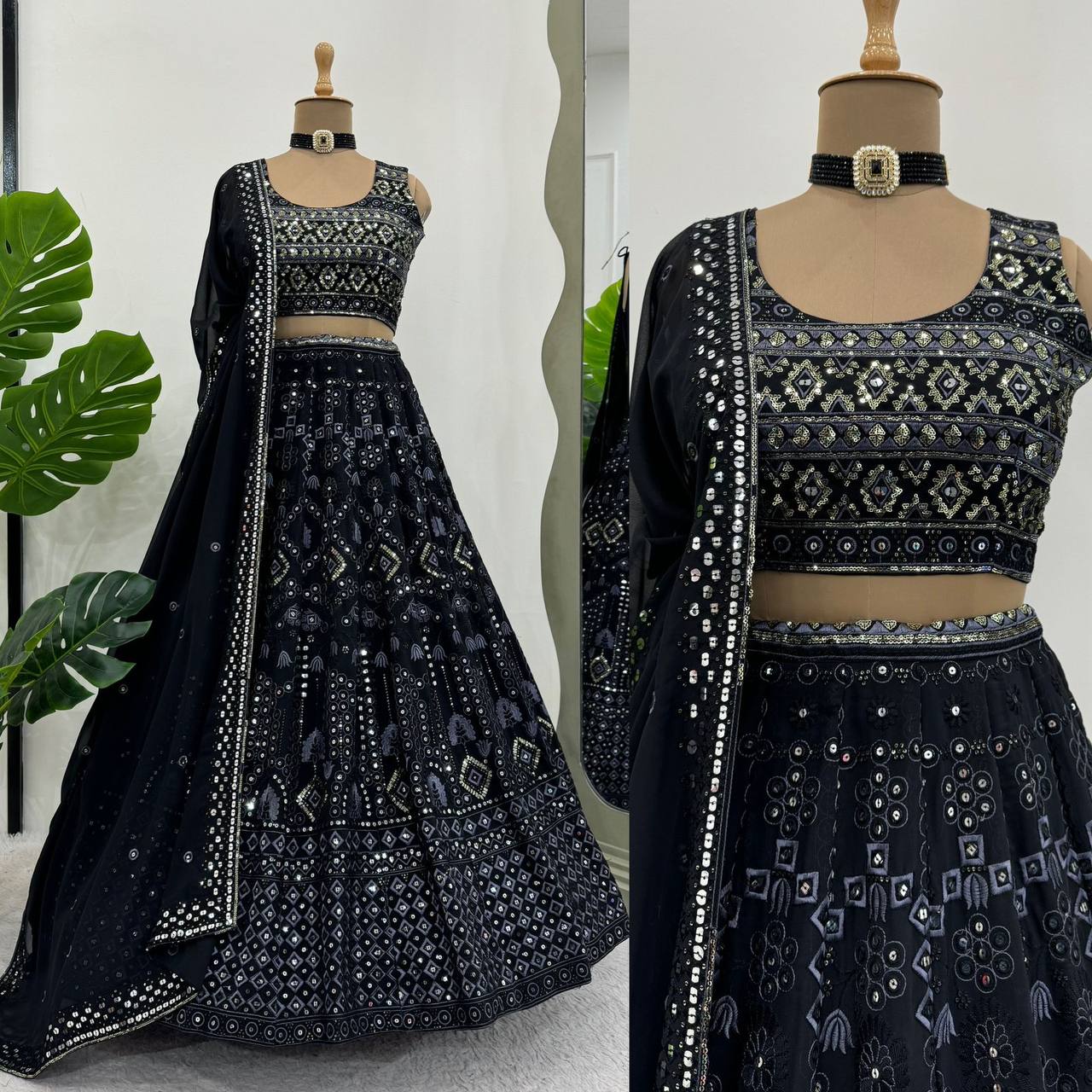 Elegant Semi-Stitched Faux Georgette Lehenga Choli with Dupatta Set QR-283