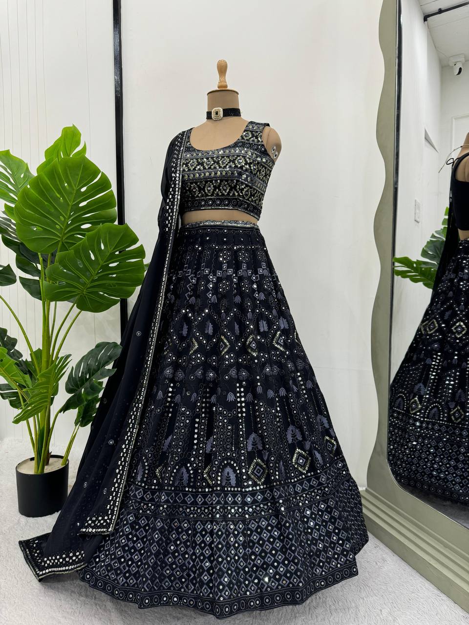 Elegant Semi-Stitched Faux Georgette Lehenga Choli with Dupatta Set QR-283