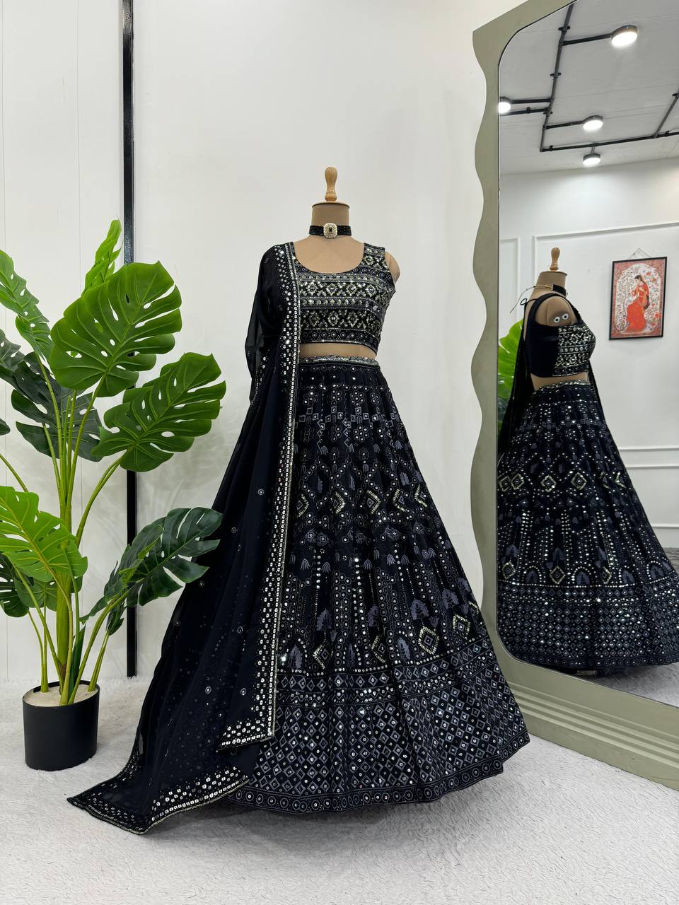 Elegant Semi-Stitched Faux Georgette Lehenga Choli with Dupatta Set QR-283