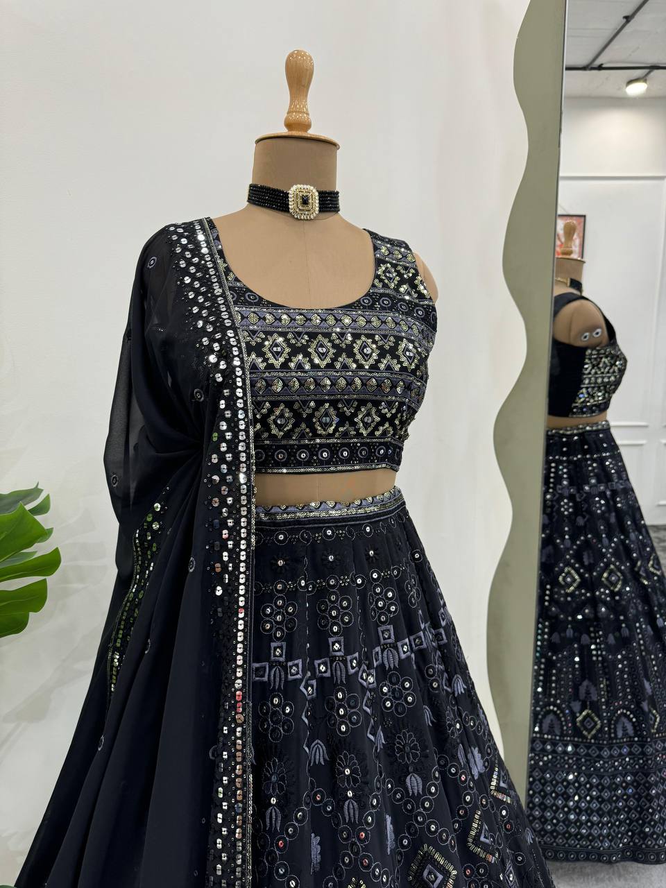 Elegant Semi-Stitched Faux Georgette Lehenga Choli with Dupatta Set QR-283