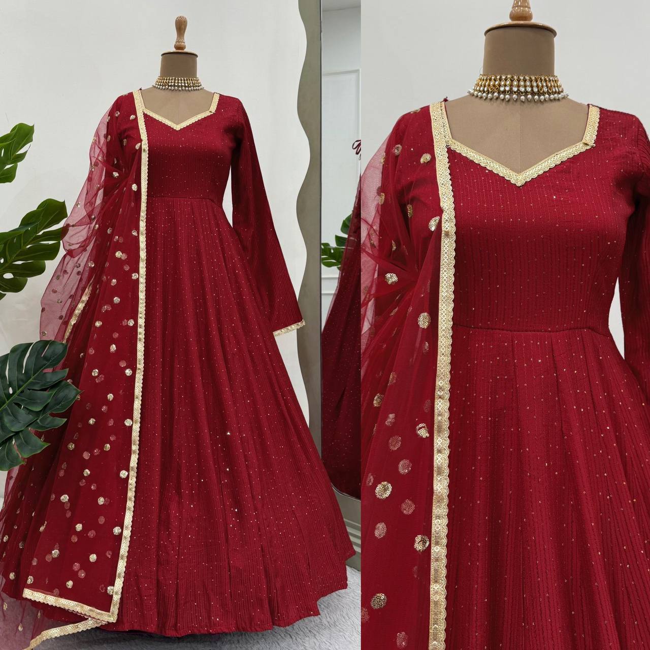 Stylish Dola Silk Gown & Pent Set TR-5747