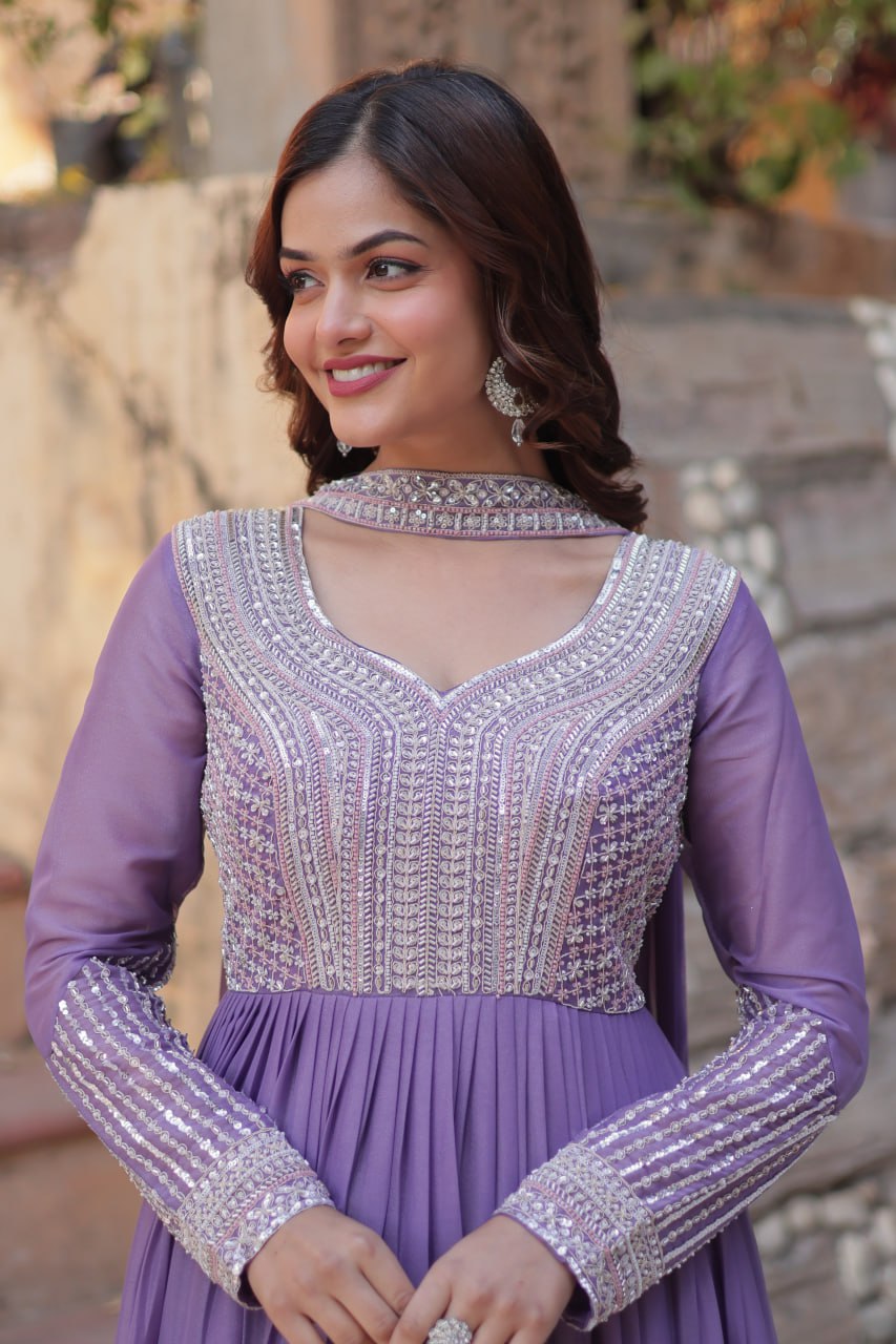 Luxury Embroidered Anarkali Gown Set – Regal Elegance