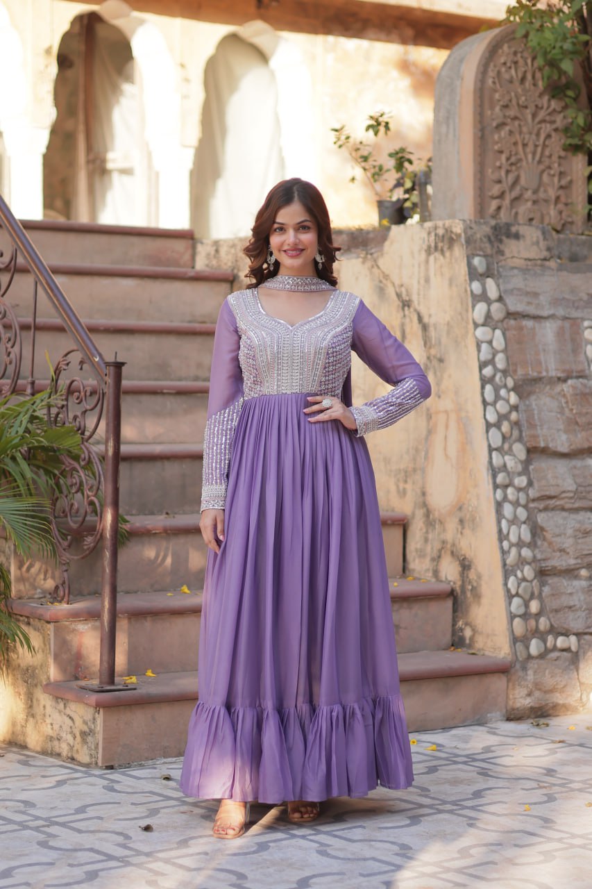 Luxury Embroidered Anarkali Gown Set – Regal Elegance