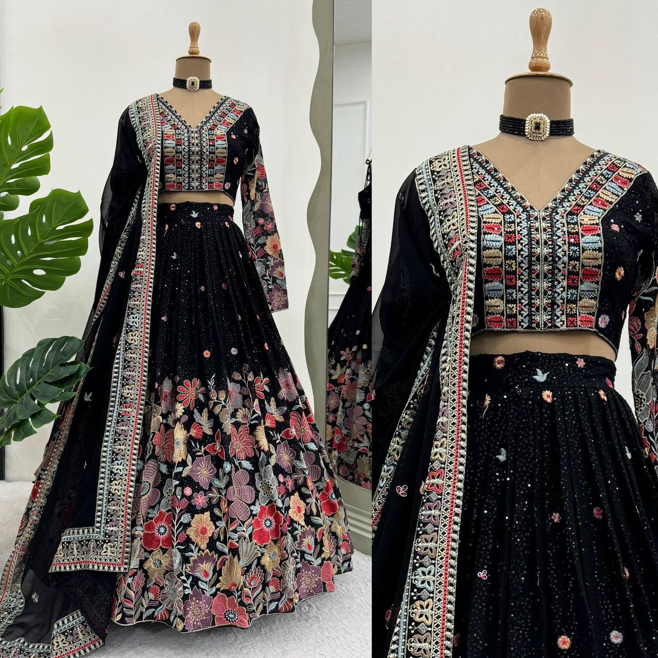 Chic Faux Georgette Lehenga Set QR-286