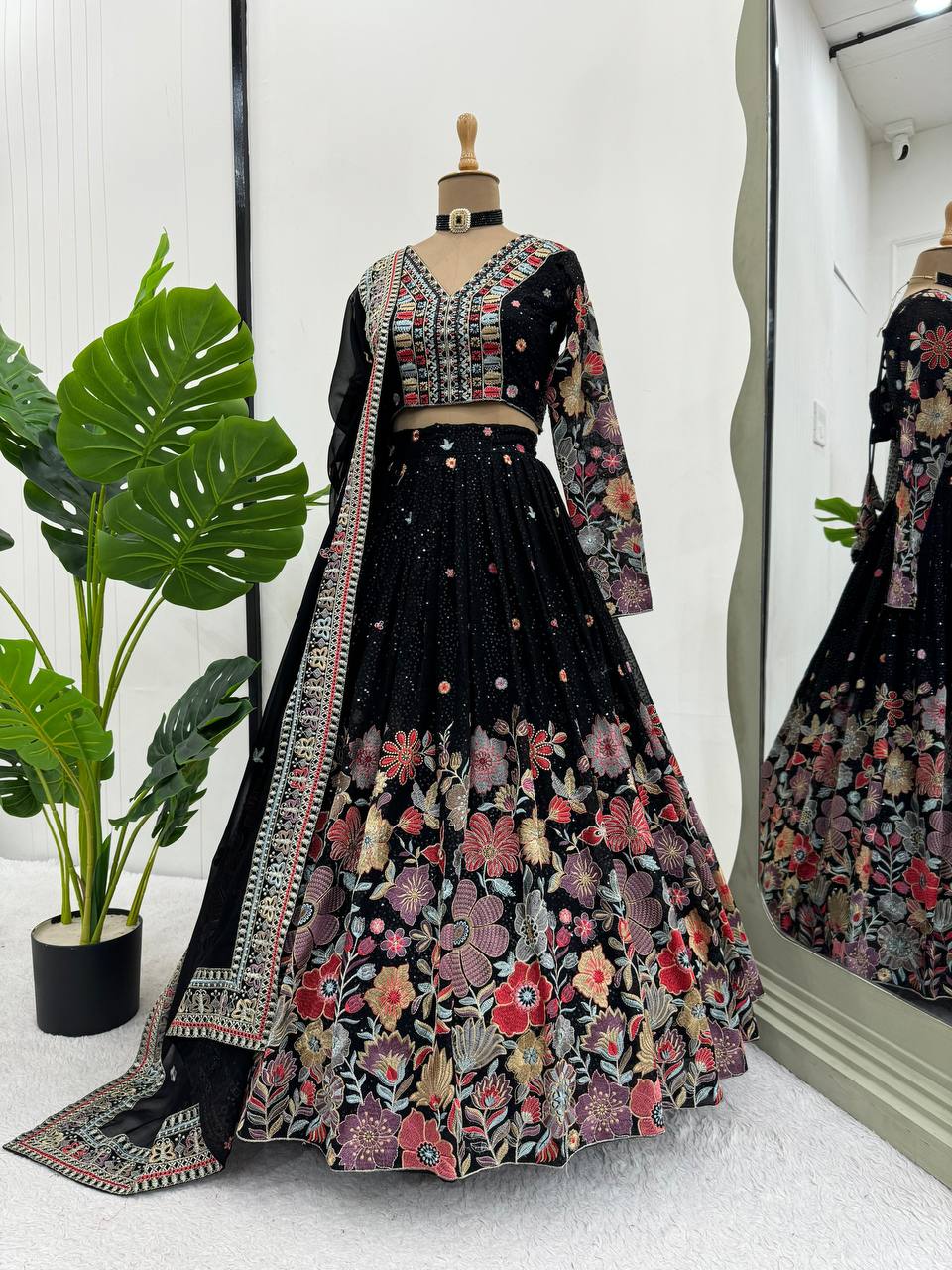 Chic Faux Georgette Lehenga Set QR-286