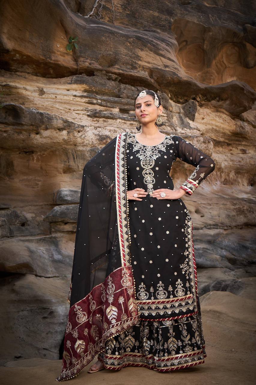 Black Colour Designer Sharara Set RTC-8090