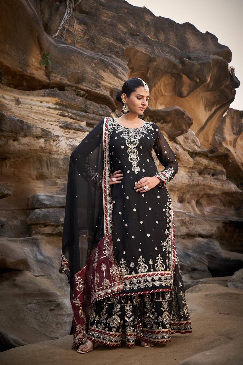 Black Colour Designer Sharara Set RTC-8090