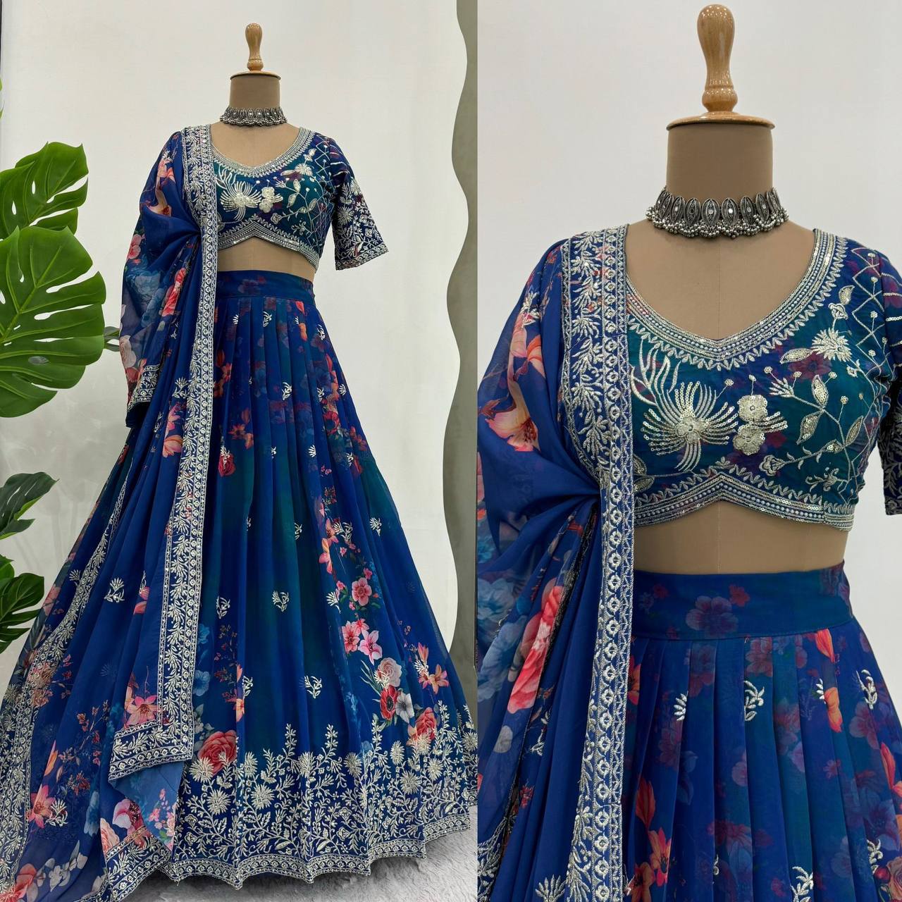 Embrace sophistication with this stunning faux georgette lehenga set QR-298