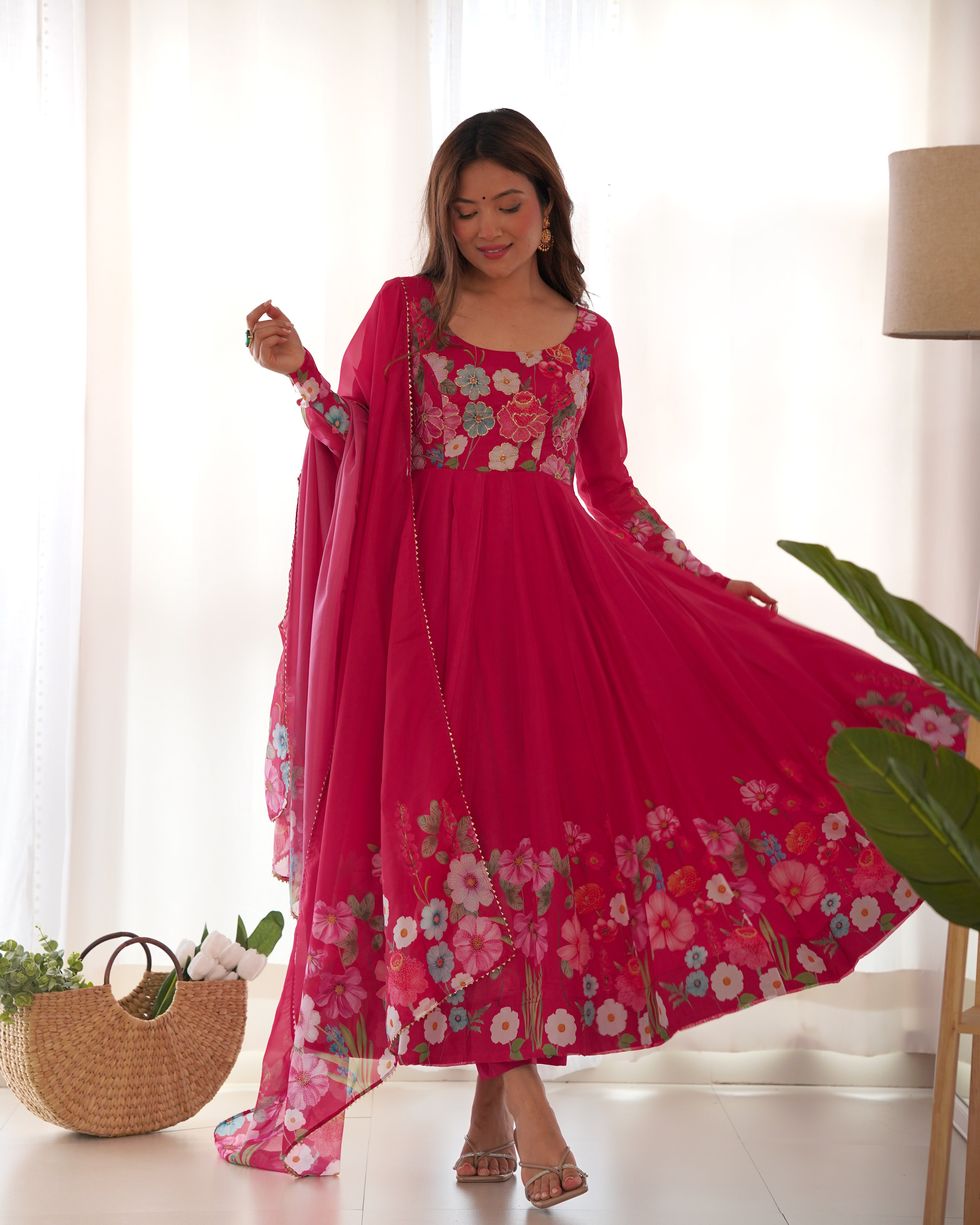 Timeless Elegance: Floral Printed Organza Anarkali Suit Set NKB-25
