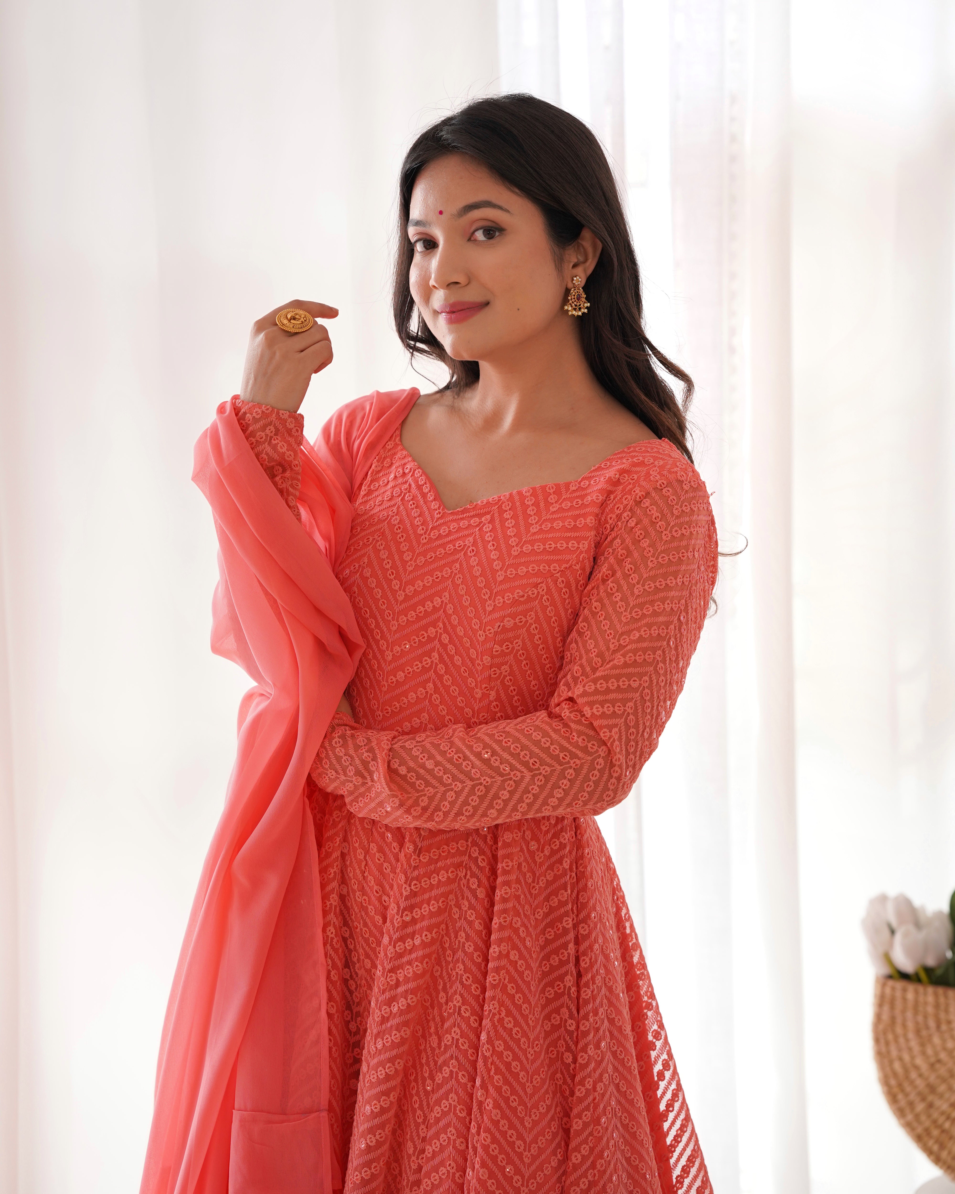 Exclusive Lucknowi Georgette Anarkali Suit Set APC lukhnowi