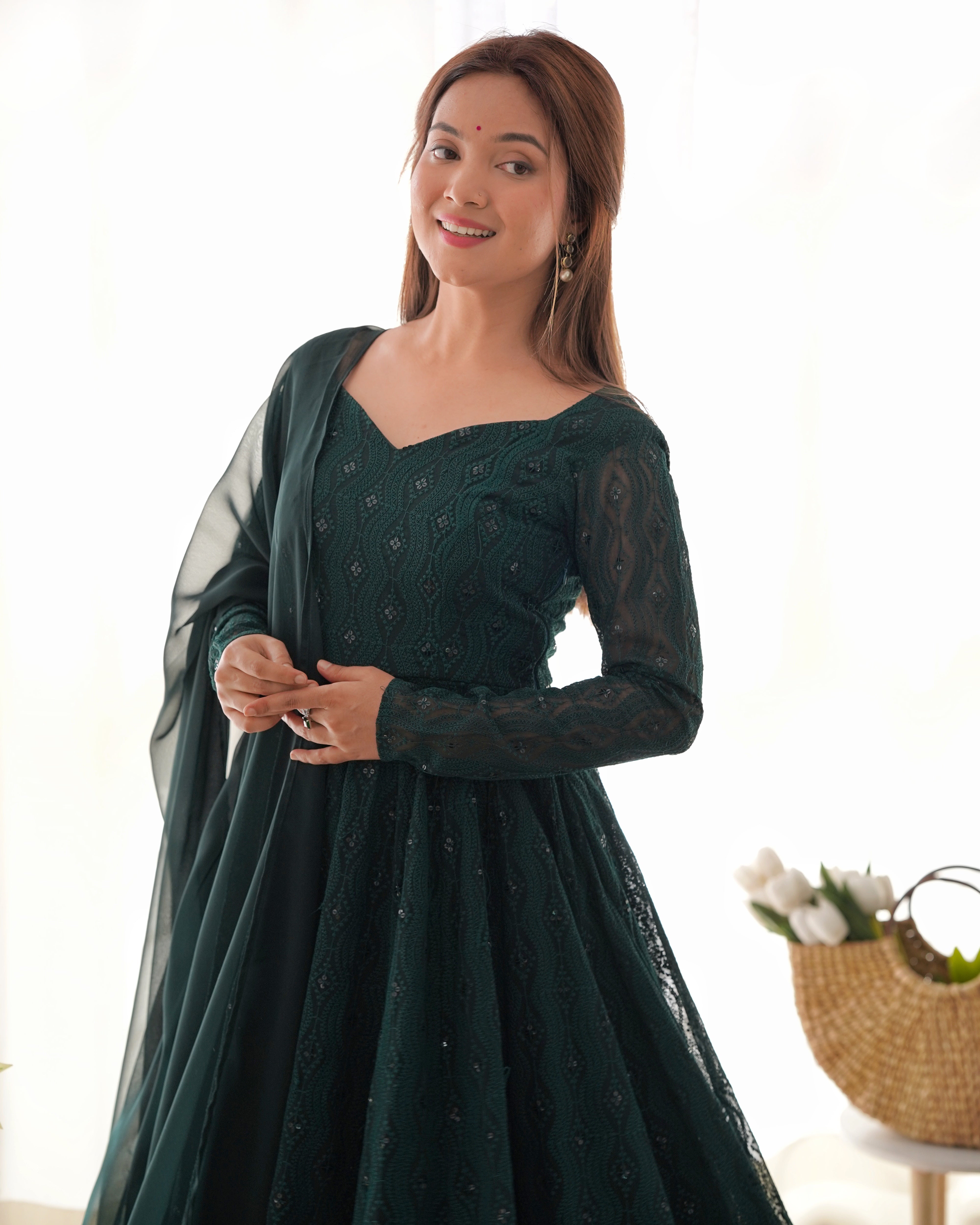 Exclusive Lucknowi Georgette Anarkali Suit Set APC lukhnowi