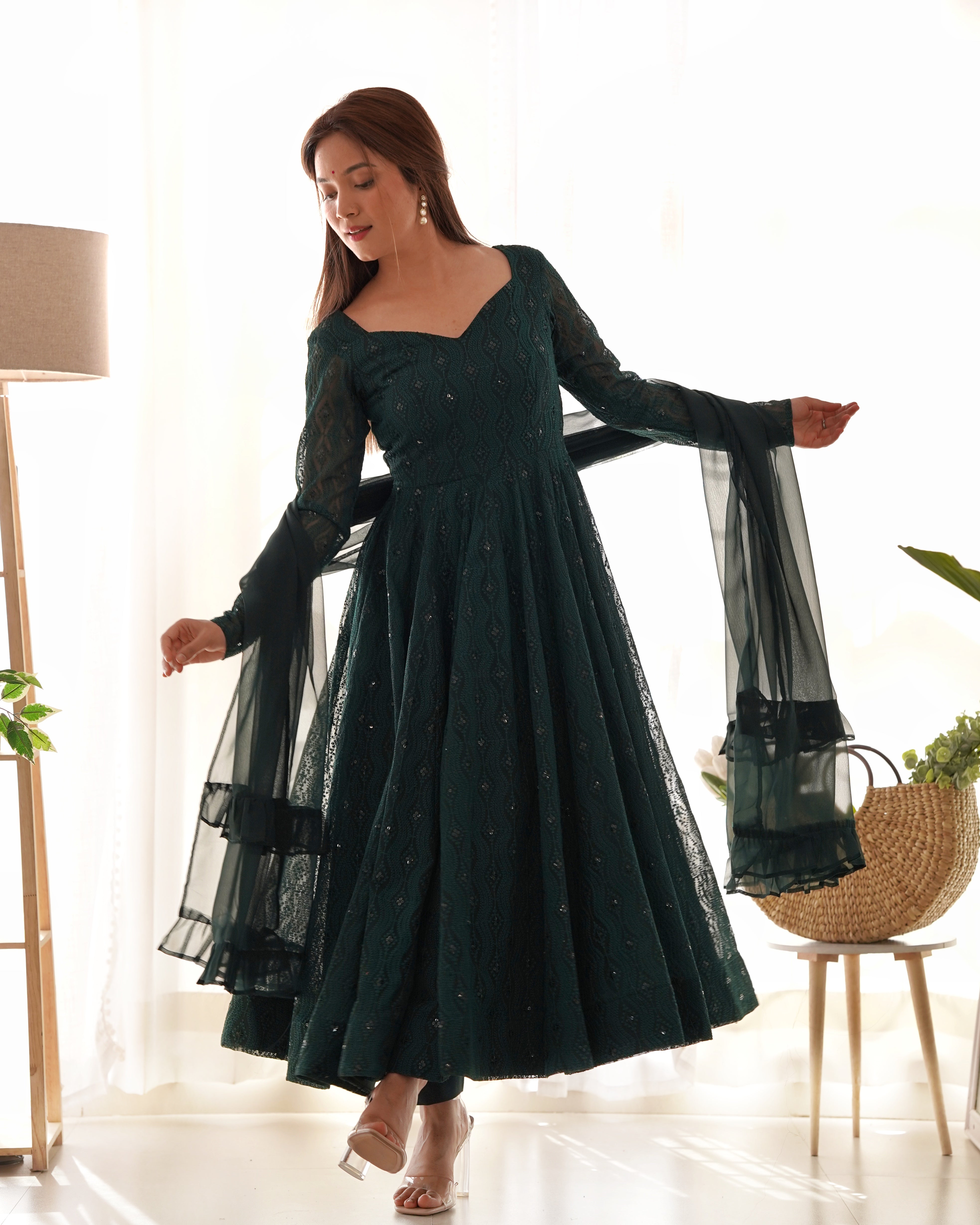 Exclusive Lucknowi Georgette Anarkali Suit Set APC lukhnowi