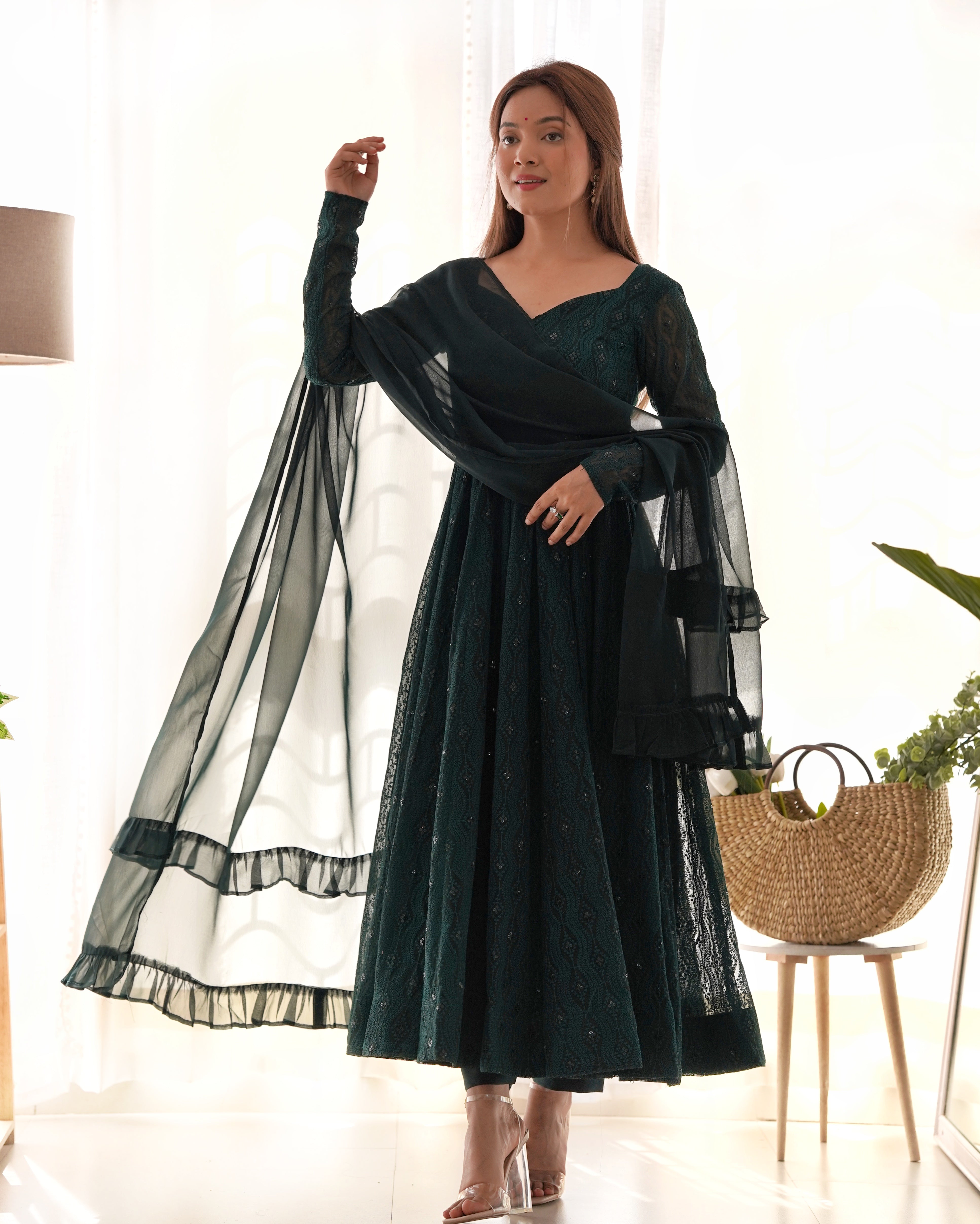 Exclusive Lucknowi Georgette Anarkali Suit Set APC lukhnowi