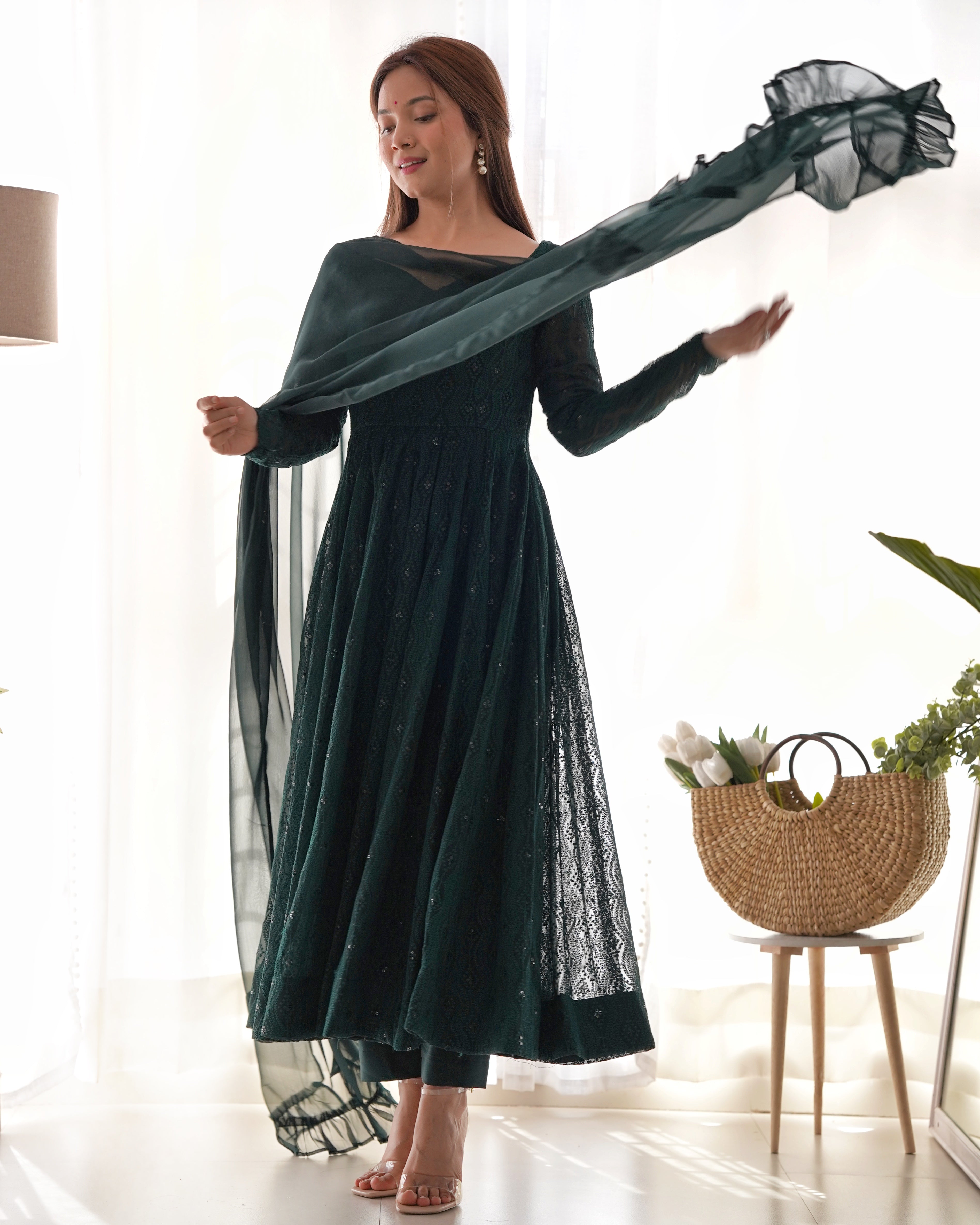 Exclusive Lucknowi Georgette Anarkali Suit Set APC lukhnowi