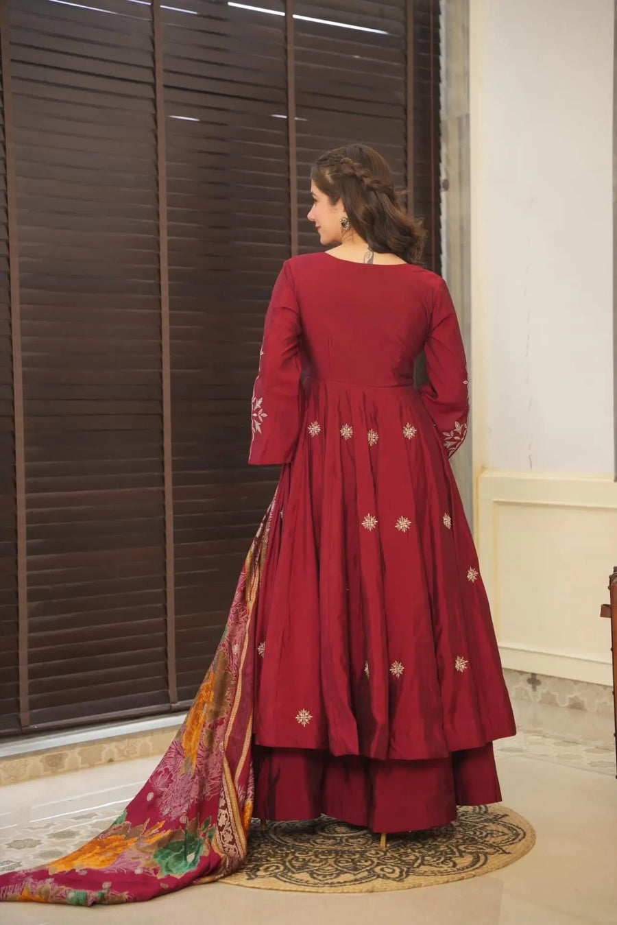 Maroon colour embroidery anrakli suit for women LF-148