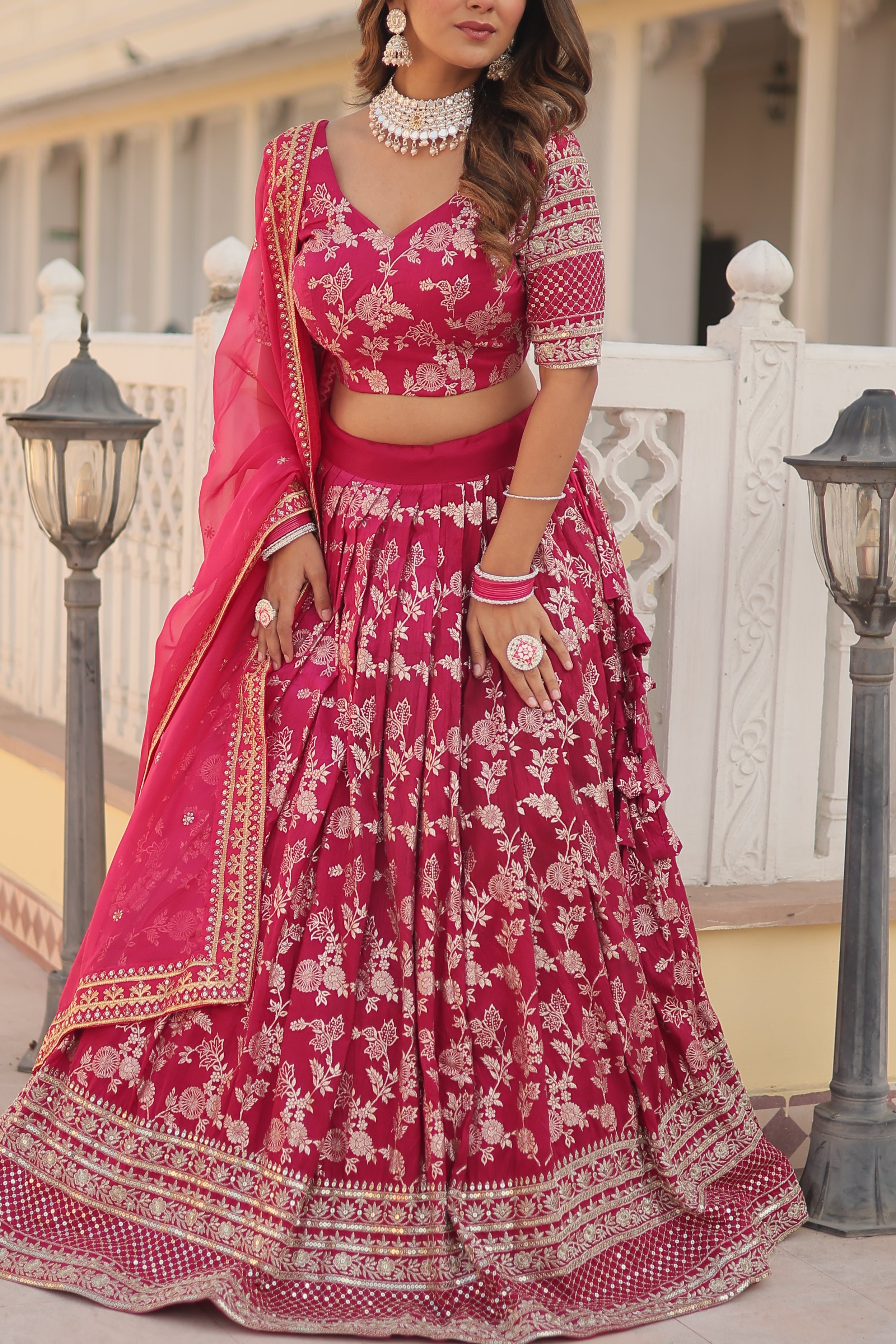 Designer Dyeable Pure Viscose Jacquard Lehenga Choli & Russian Silk Dupatta Set LW-7080