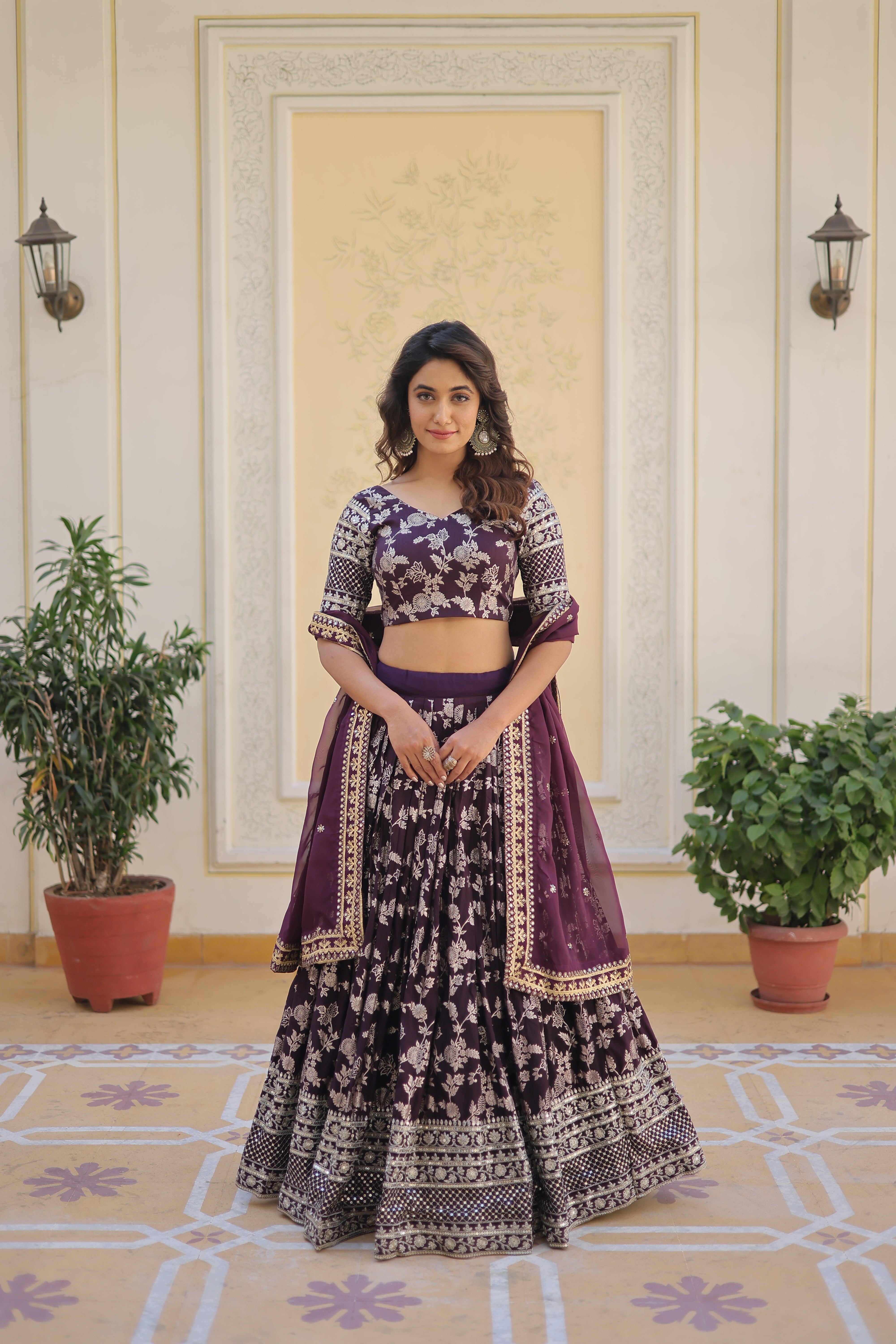 Designer Dyeable Pure Viscose Jacquard Lehenga Choli & Russian Silk Dupatta Set LW-7080