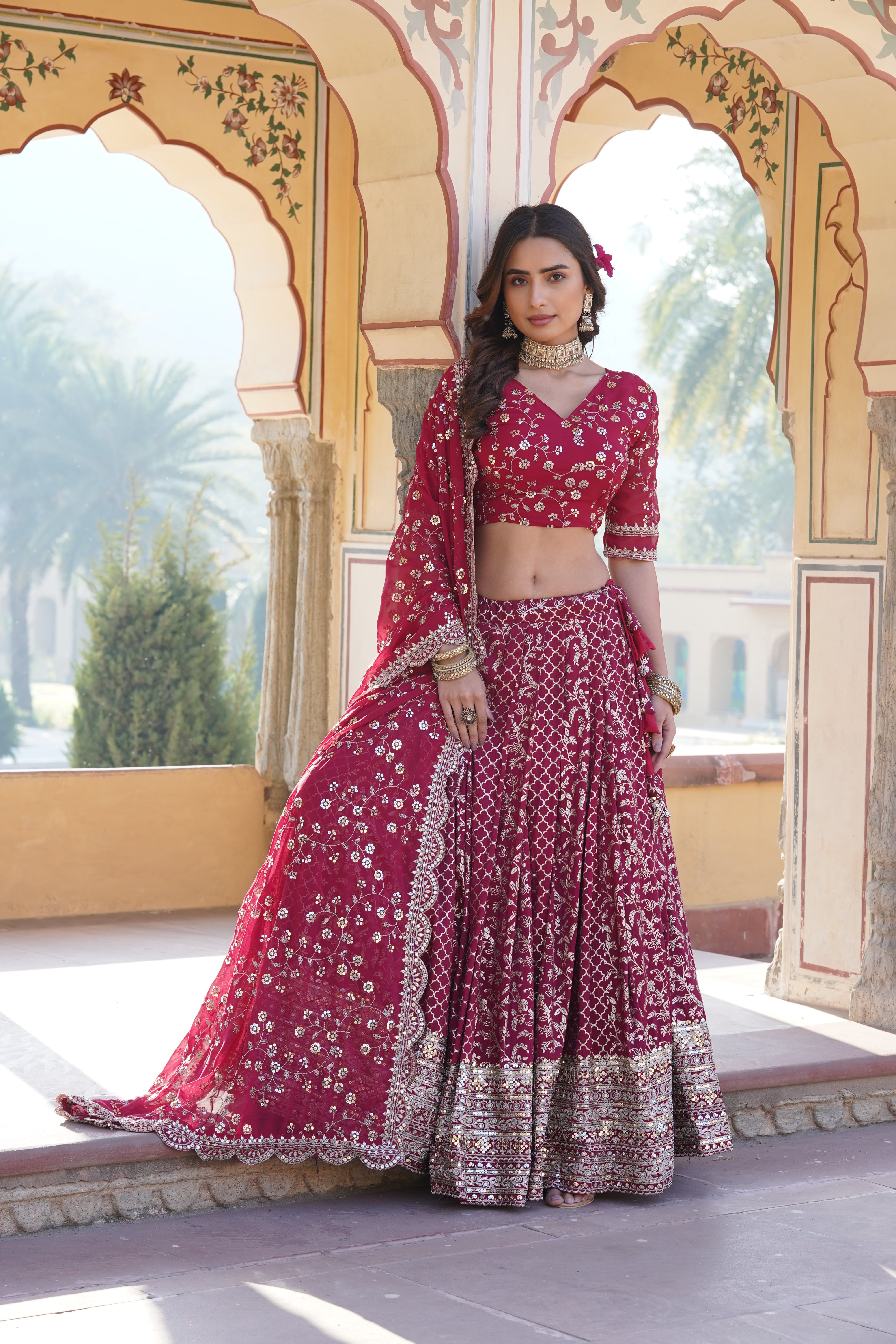 Designer Pure Viscose Jacquard Lehenga Choli & Dupatta Set LW-7093