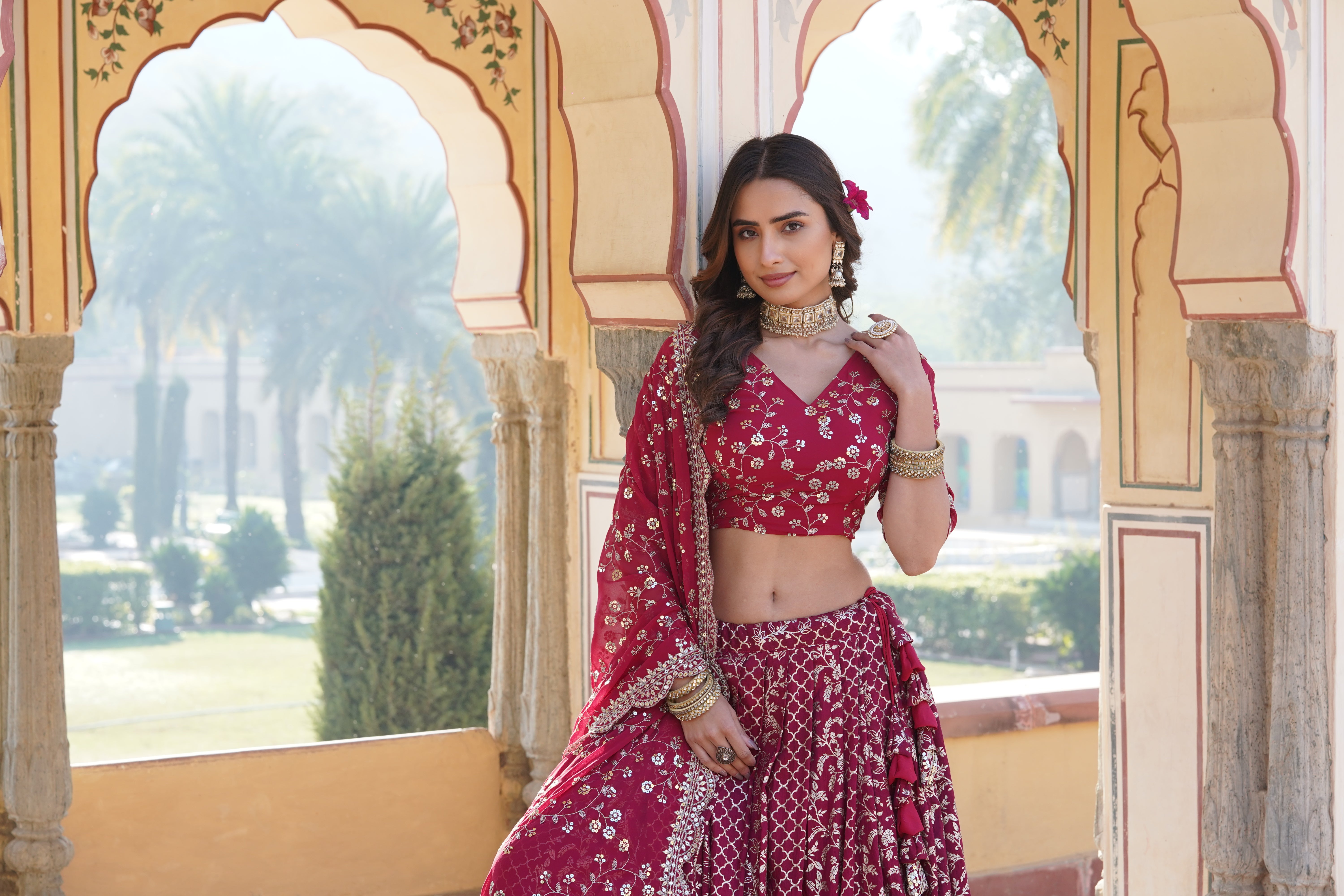 Designer Pure Viscose Jacquard Lehenga Choli & Dupatta Set LW-7093