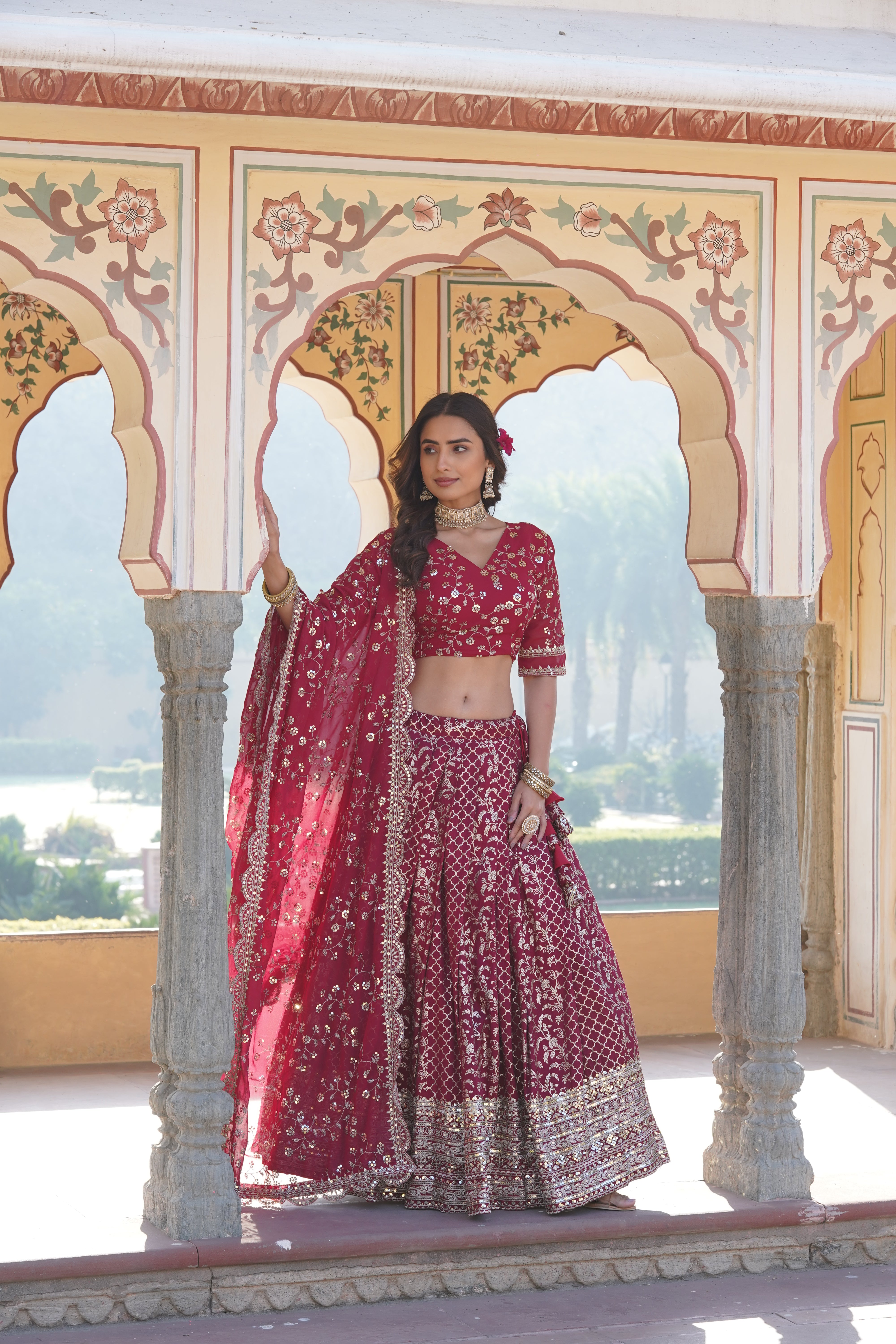 Designer Pure Viscose Jacquard Lehenga Choli & Dupatta Set LW-7093