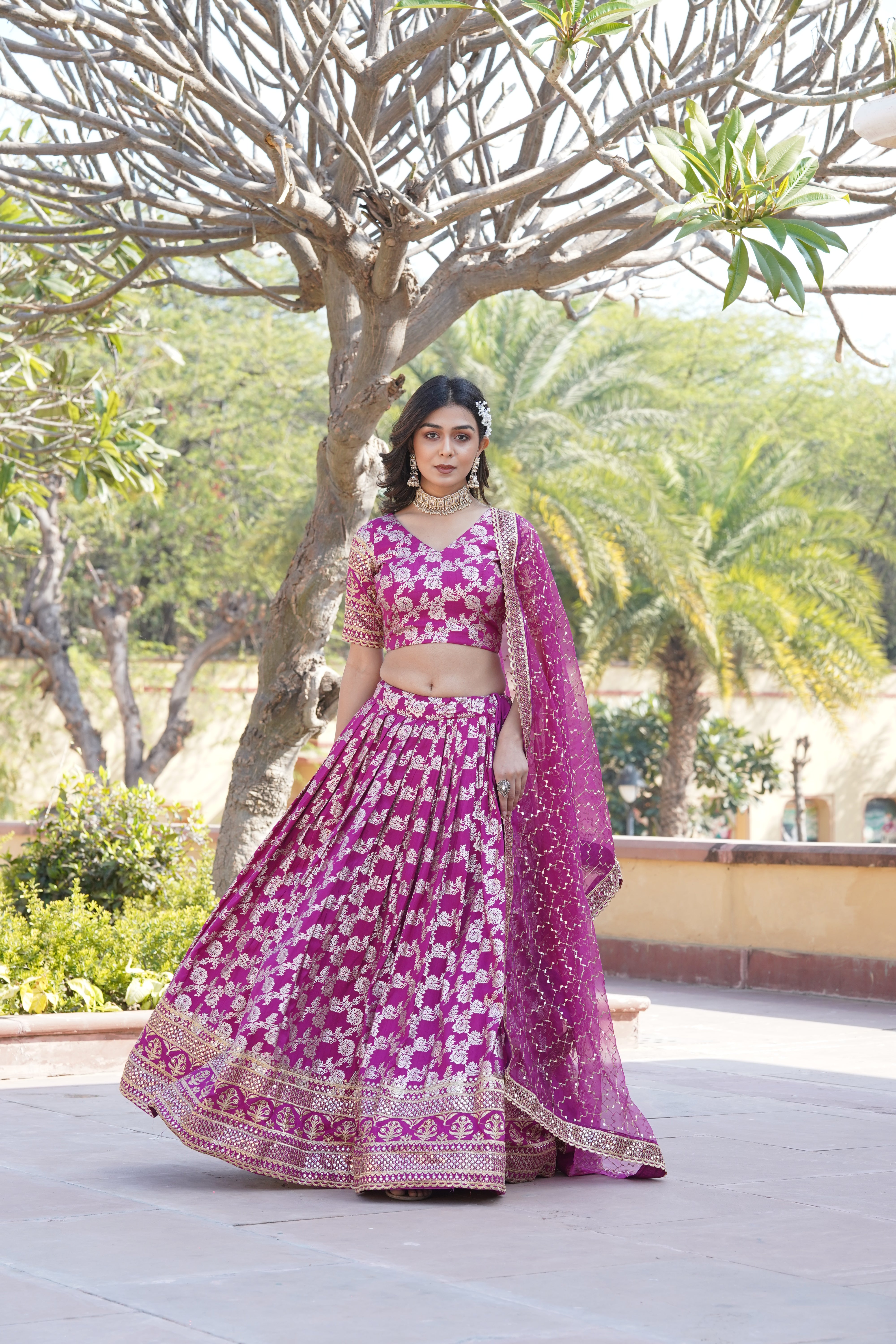 Designer Dyeable Pure Viscose Jacquard Lehenga Choli & Dupatta Set LW-7097