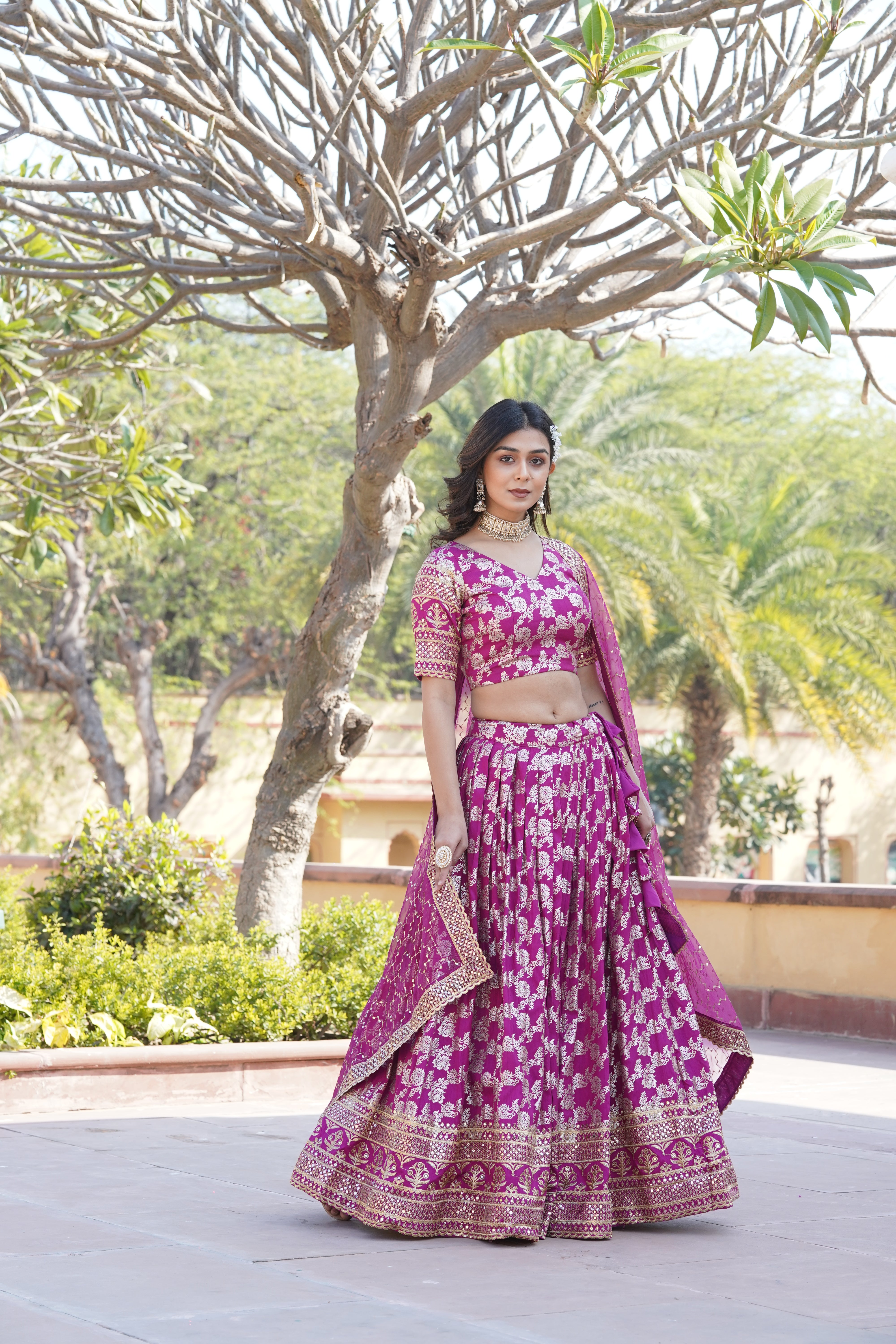 Designer Dyeable Pure Viscose Jacquard Lehenga Choli & Dupatta Set LW-7097