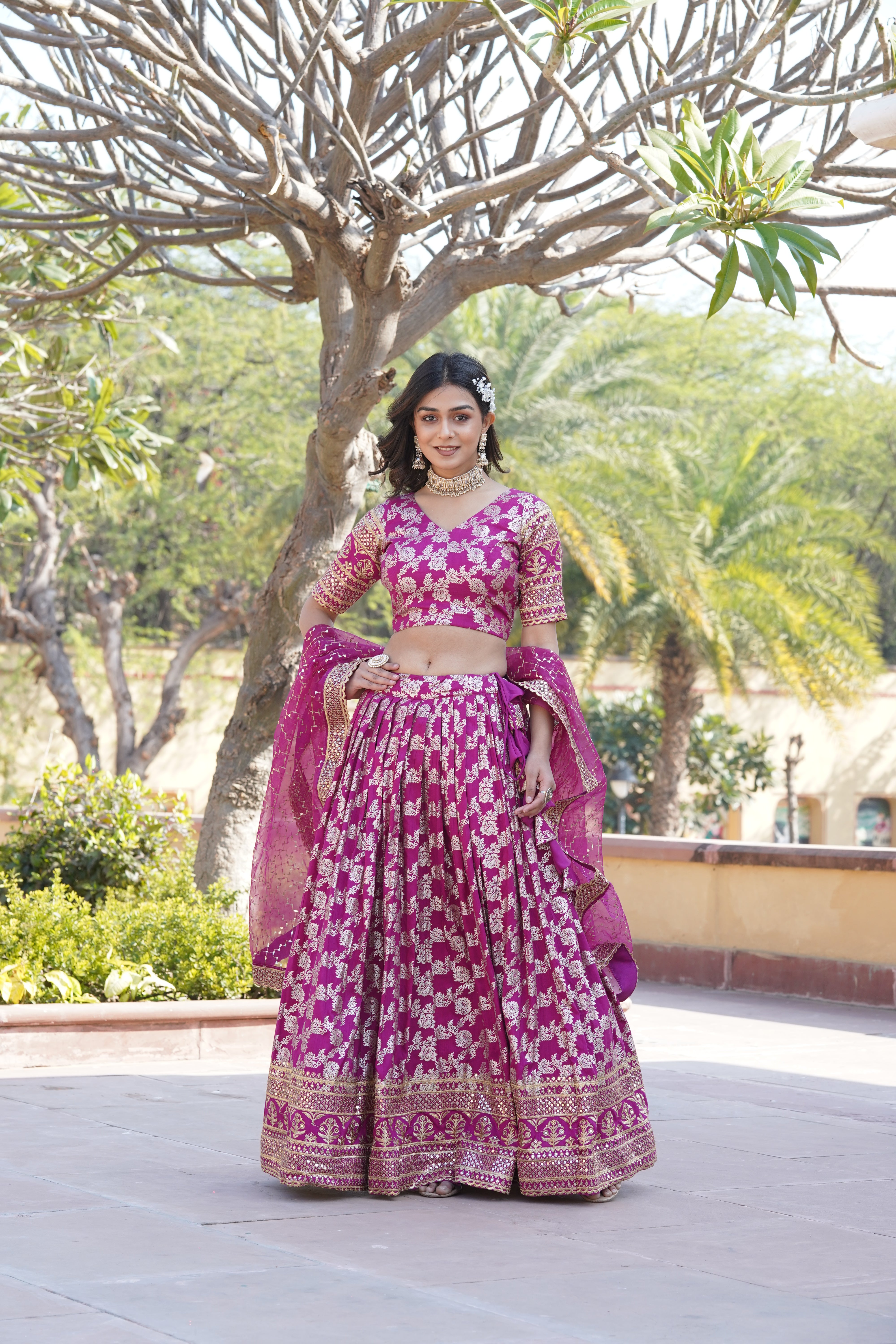 Designer Dyeable Pure Viscose Jacquard Lehenga Choli & Dupatta Set LW-7097