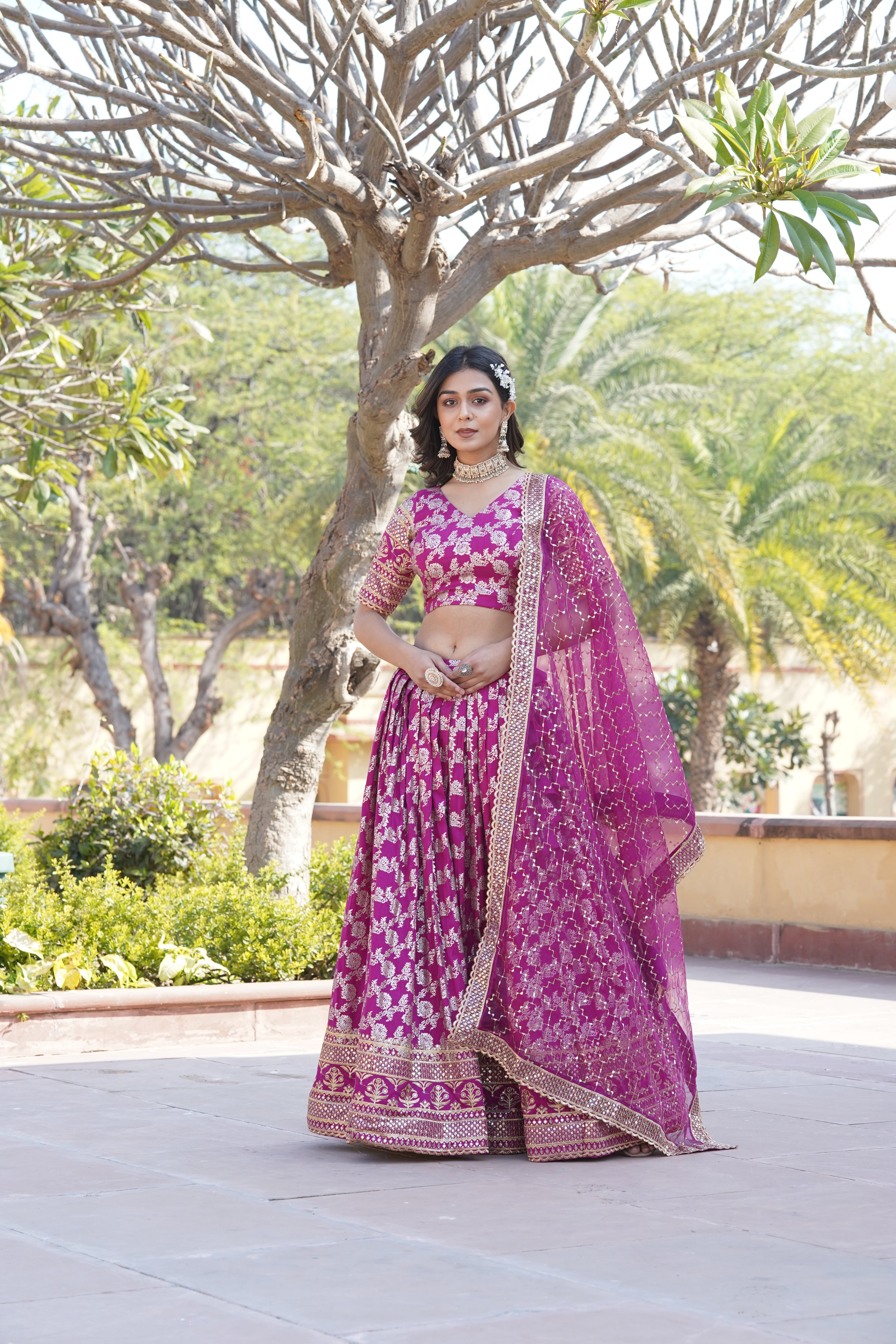 Designer Dyeable Pure Viscose Jacquard Lehenga Choli & Dupatta Set LW-7097