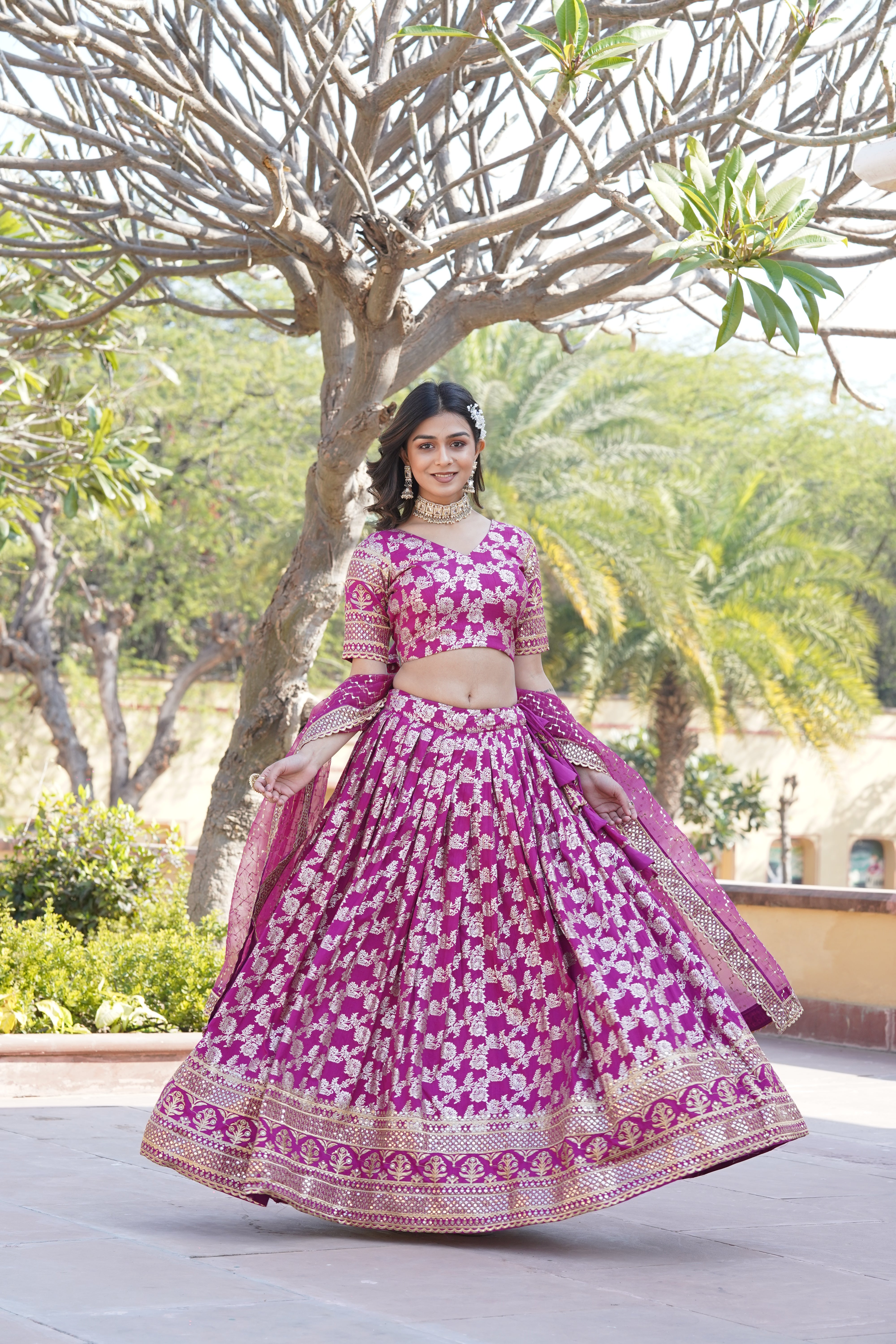 Designer Dyeable Pure Viscose Jacquard Lehenga Choli & Dupatta Set LW-7097