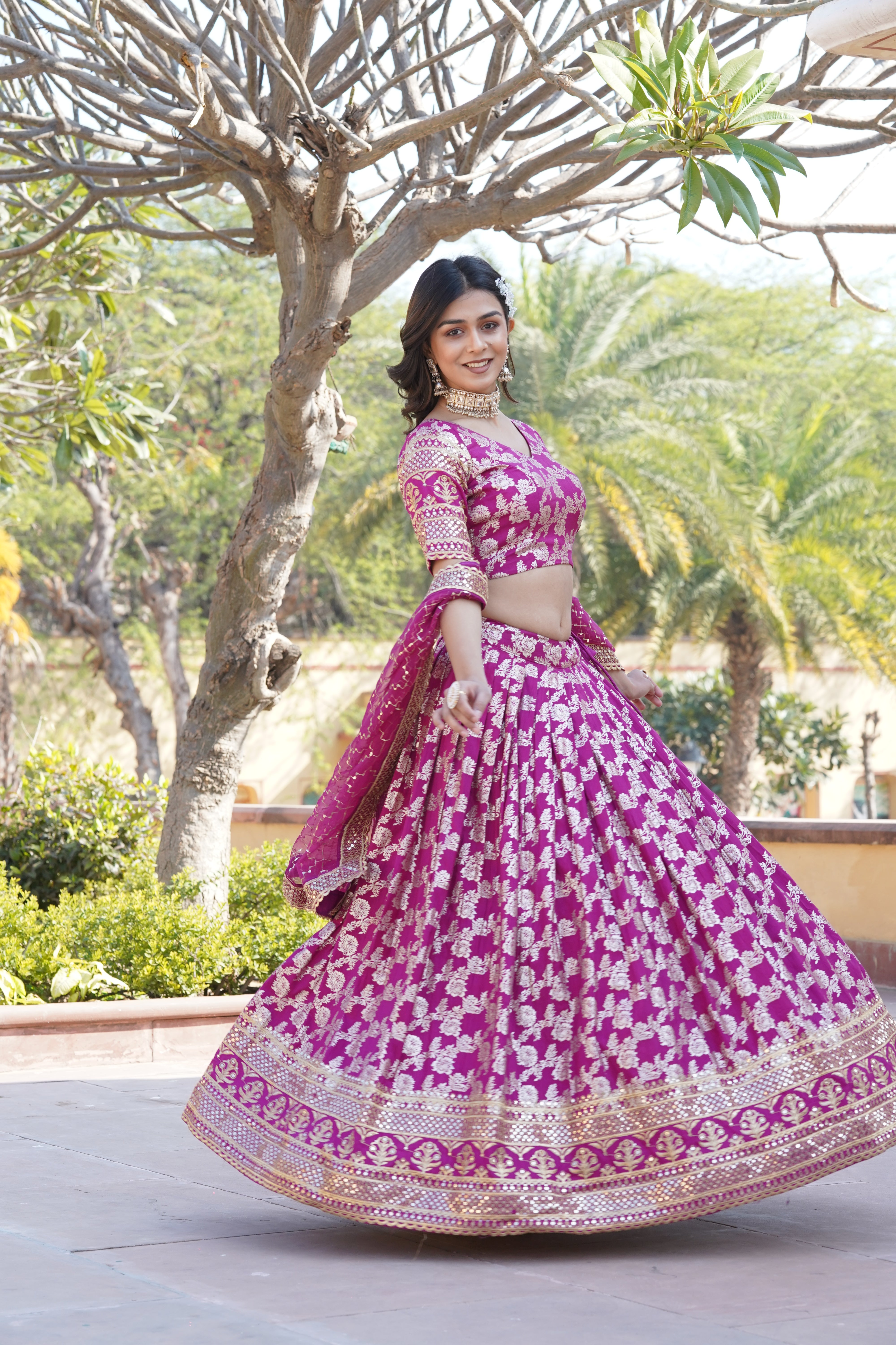 Designer Dyeable Pure Viscose Jacquard Lehenga Choli & Dupatta Set LW-7097