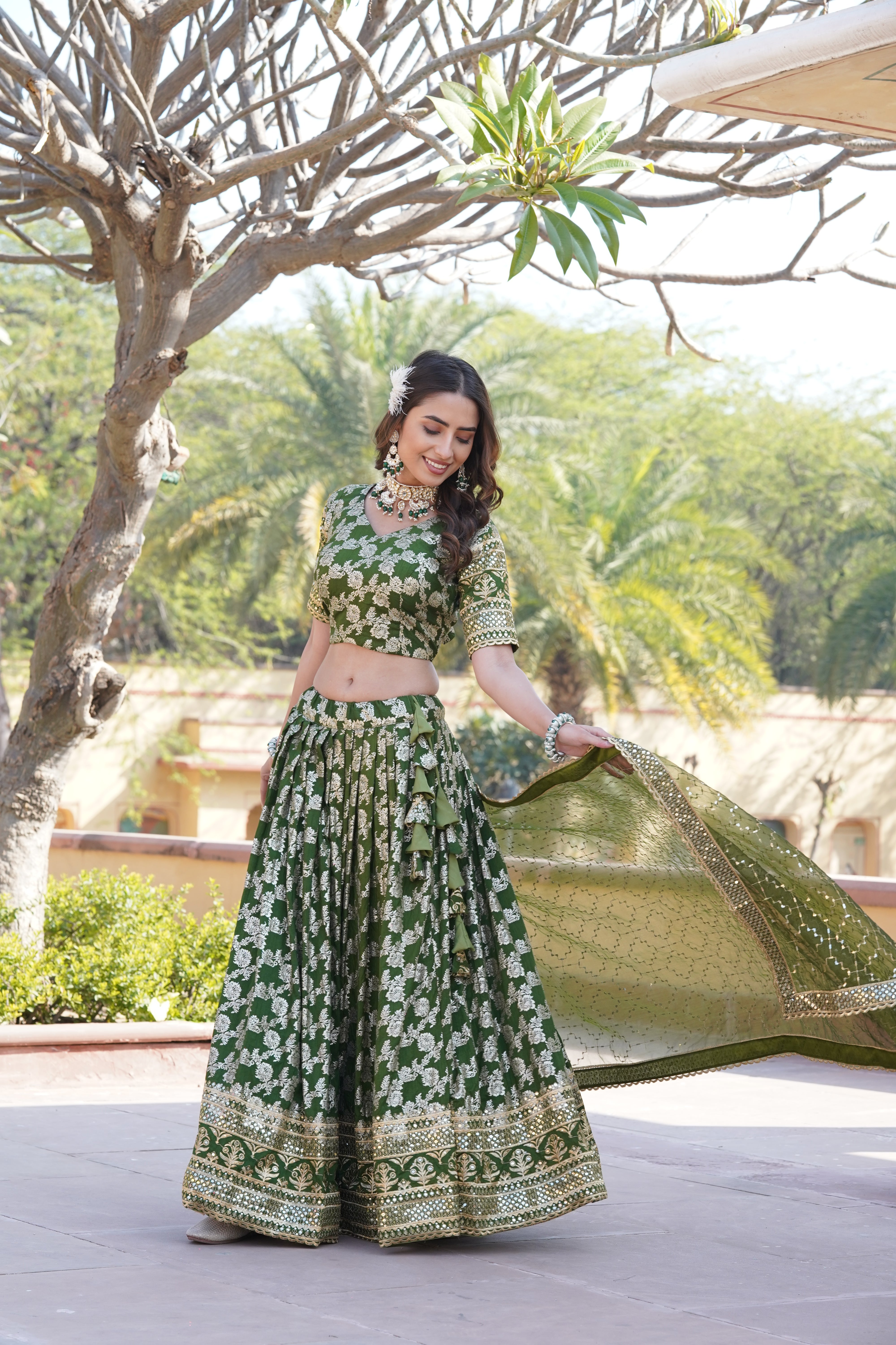 Designer Dyeable Pure Viscose Jacquard Lehenga Choli & Dupatta Set LW-7097