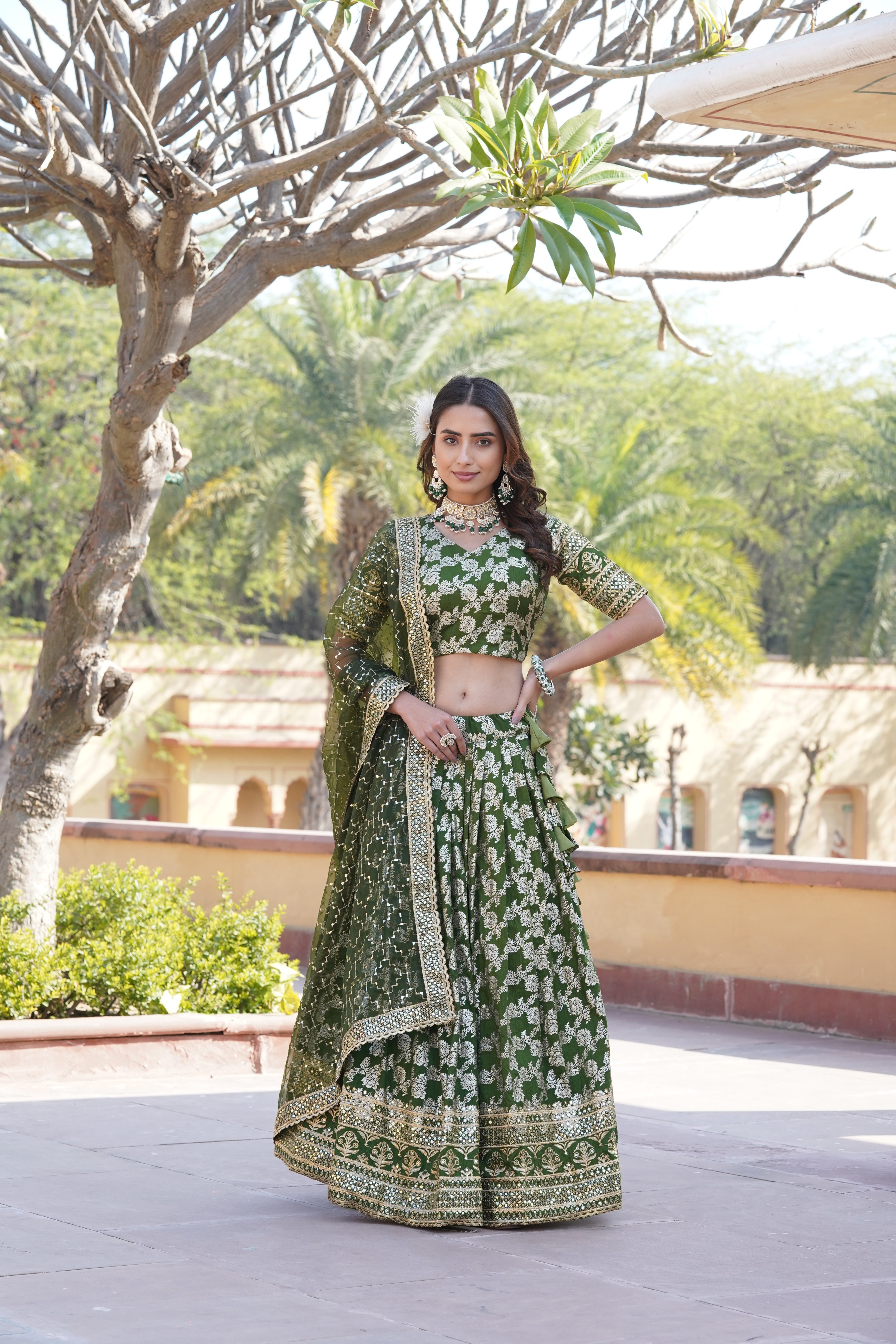 Designer Dyeable Pure Viscose Jacquard Lehenga Choli & Dupatta Set LW-7097