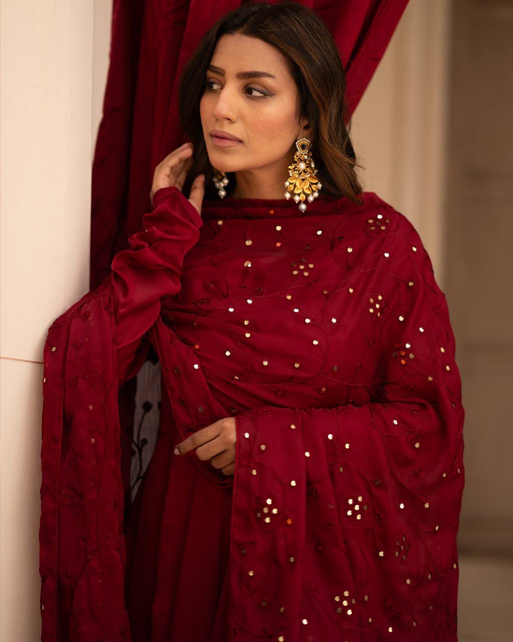 MAROON COLOUR READYMADE ANARKALI SUIT SET LF-6003