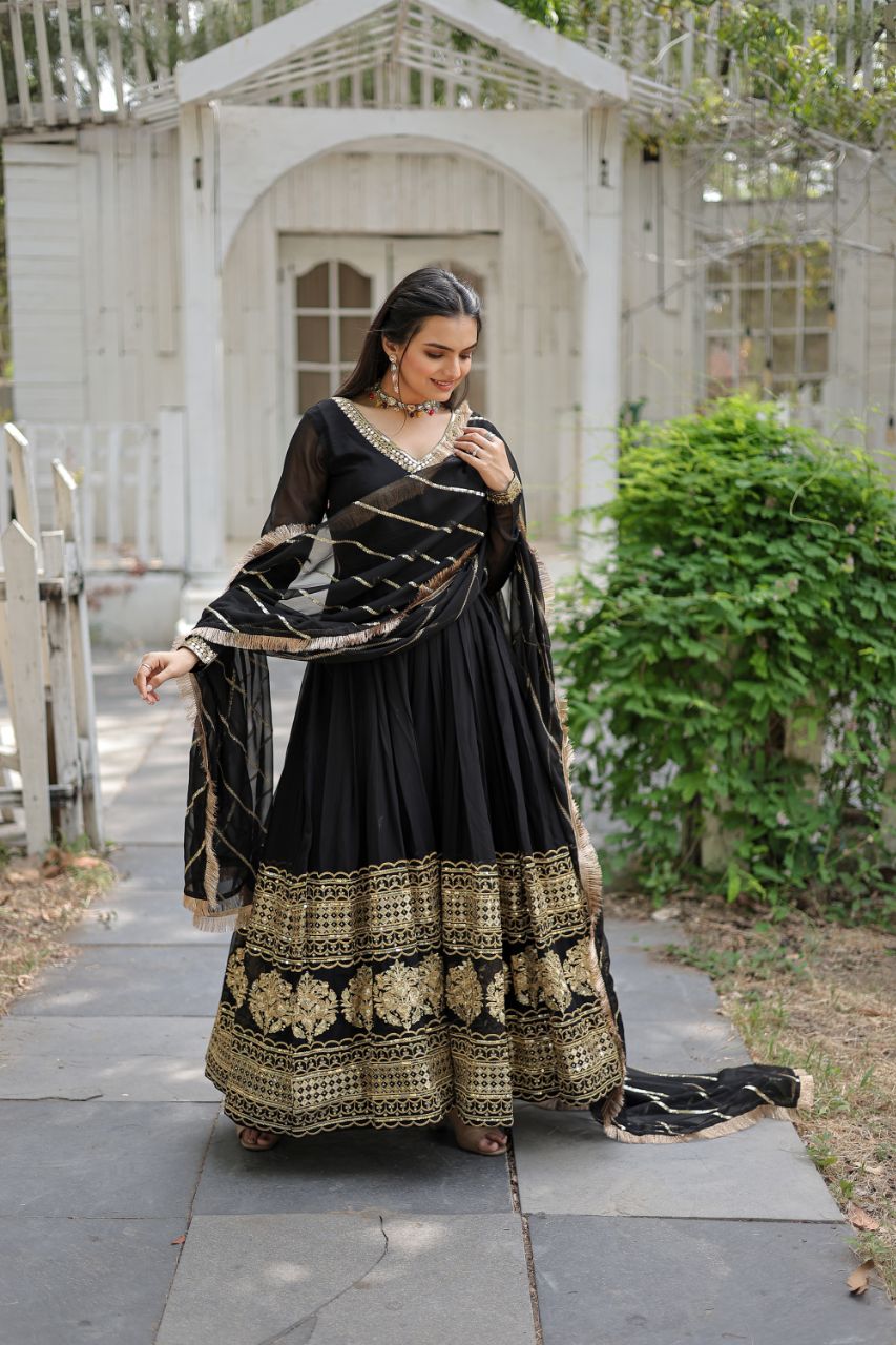 Faux Blooming Gown with Dupatta and Exquisite Embroidered Sequins Work LW-9150