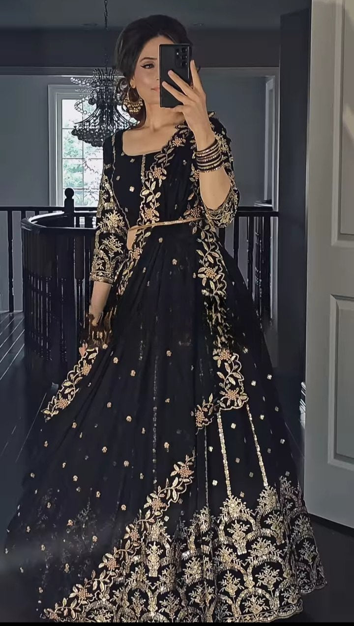 Black  Colour  Embroidered Attractive Party Wear  Lehenga choli has a Regular-fit LF-G61