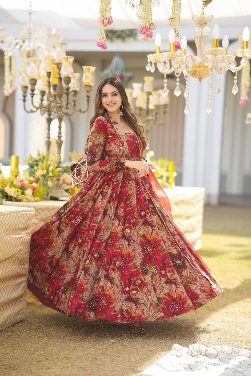 Red Color Long Gown For women Anarkali Suit Set LF-G41