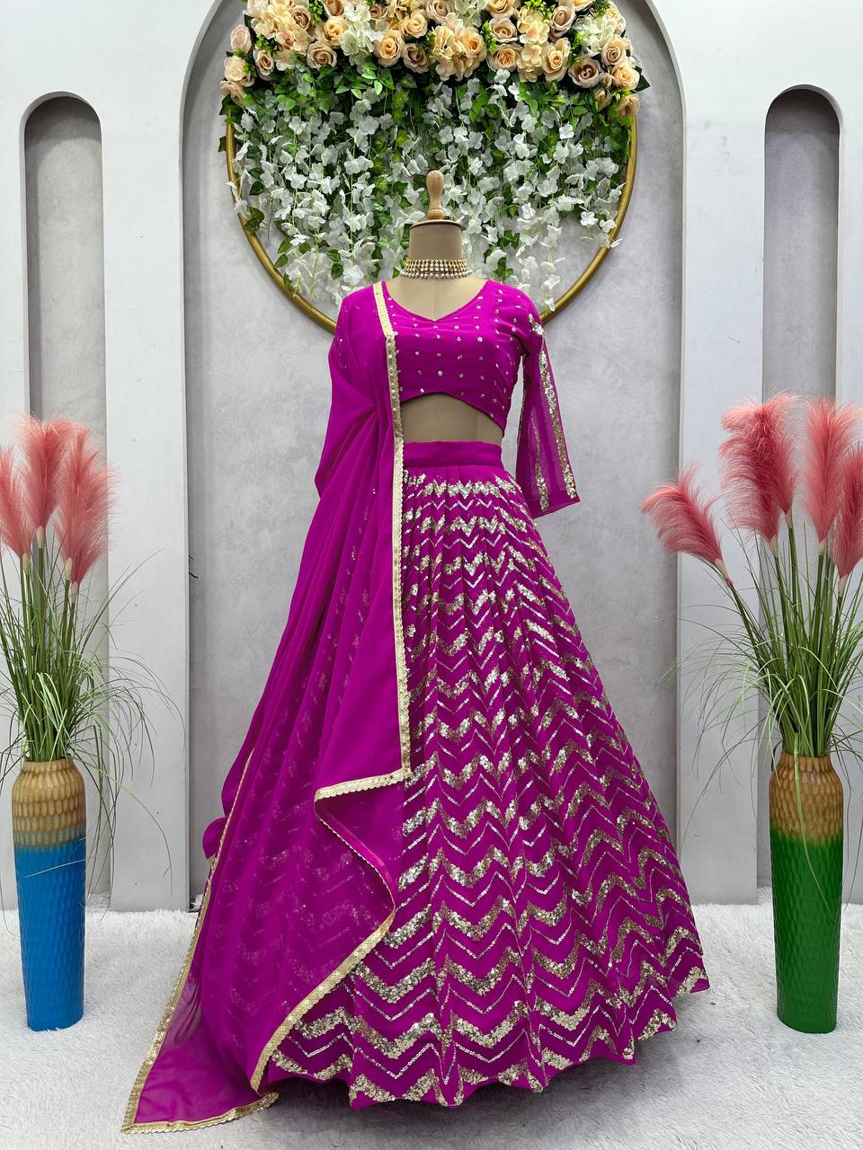 Premium Faux Georgette for a smooth and lightweight feel Lehenga Choli QRC-252