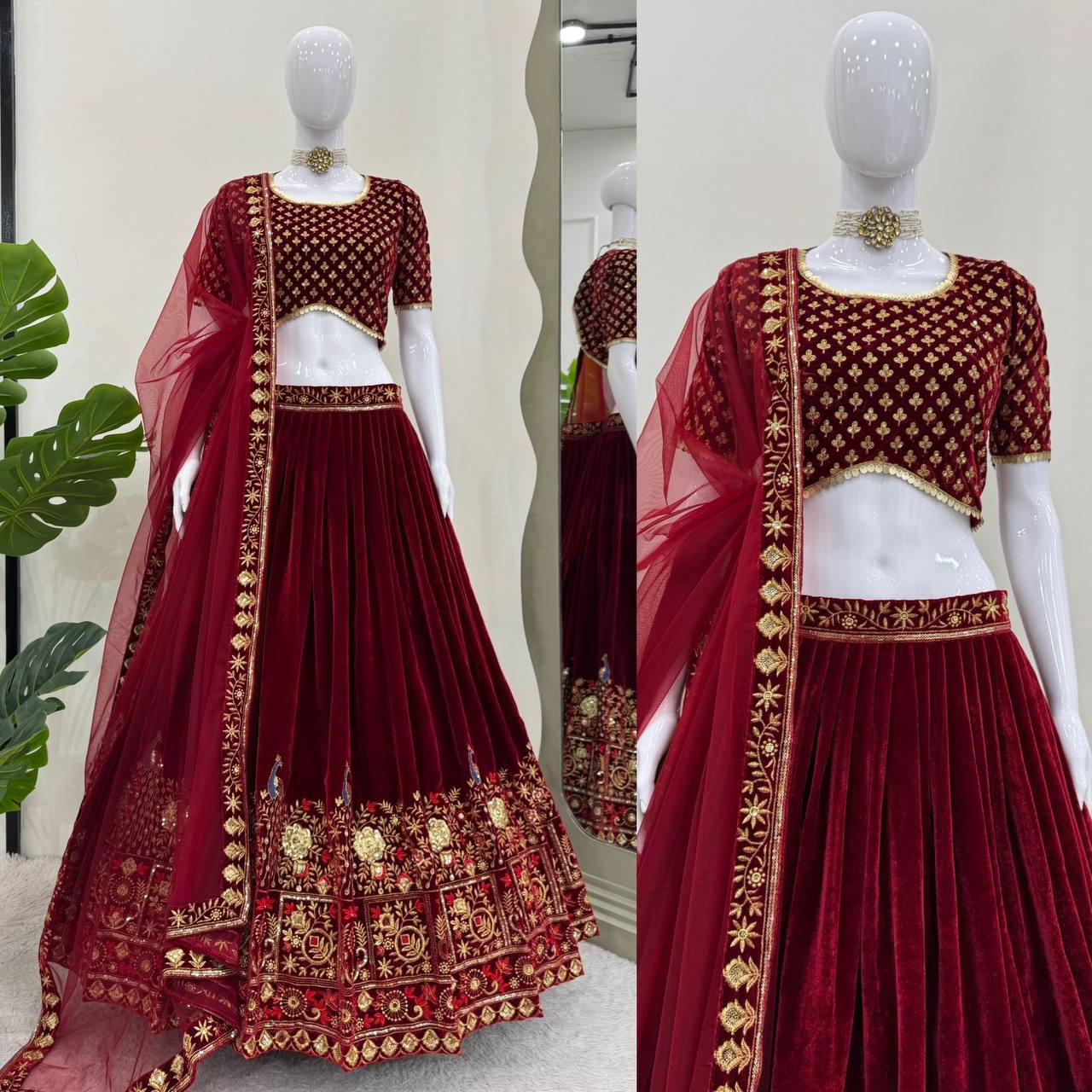 luxurious viscose velvet and adorned with intricate thread and sequin work  lehenga choli QRC-314