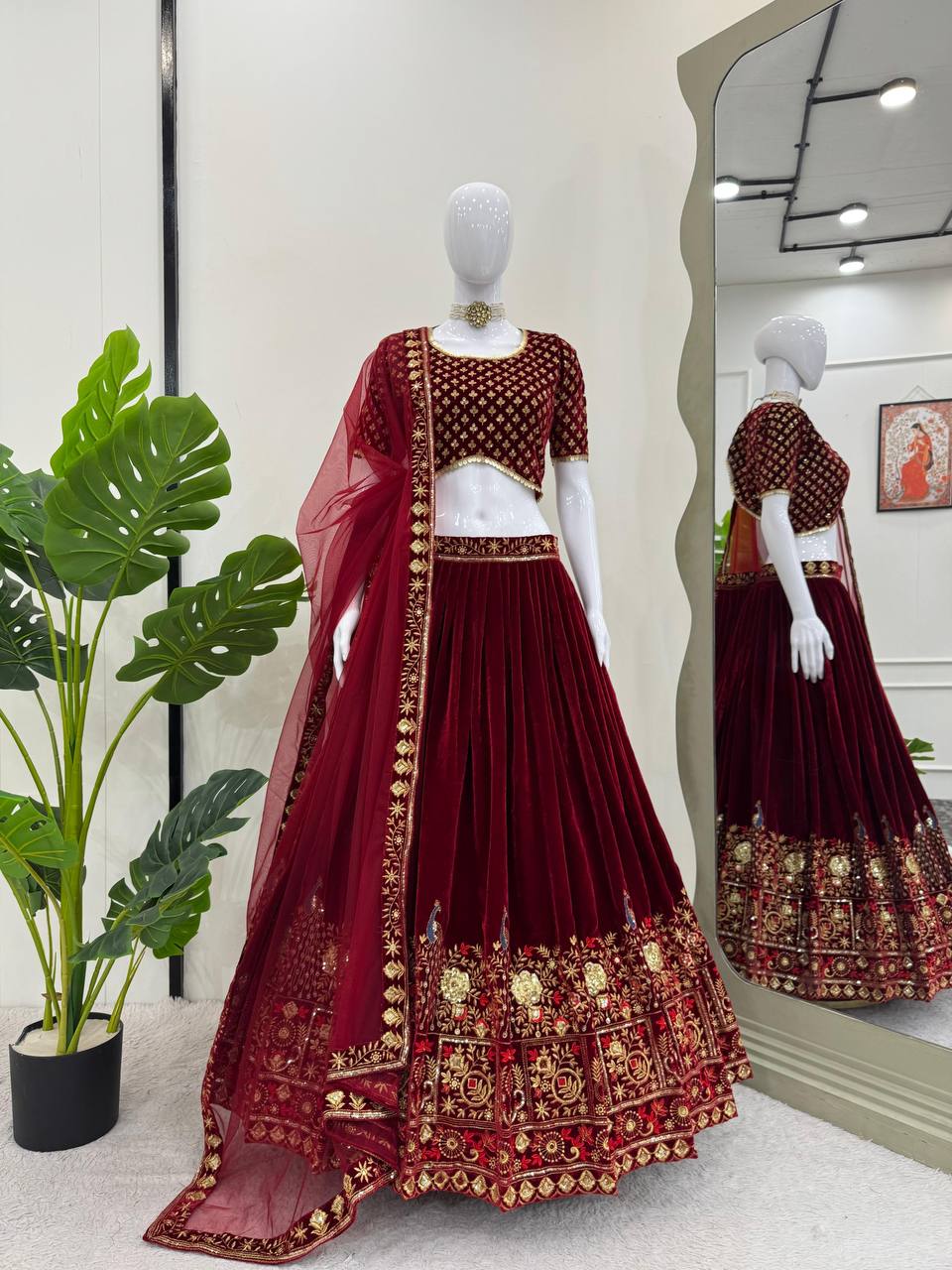 luxurious viscose velvet and adorned with intricate thread and sequin work  lehenga choli QRC-314