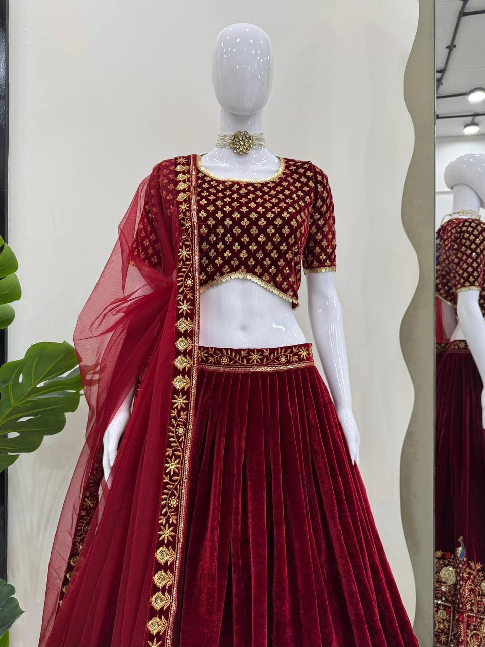 luxurious viscose velvet and adorned with intricate thread and sequin work  lehenga choli QRC-314