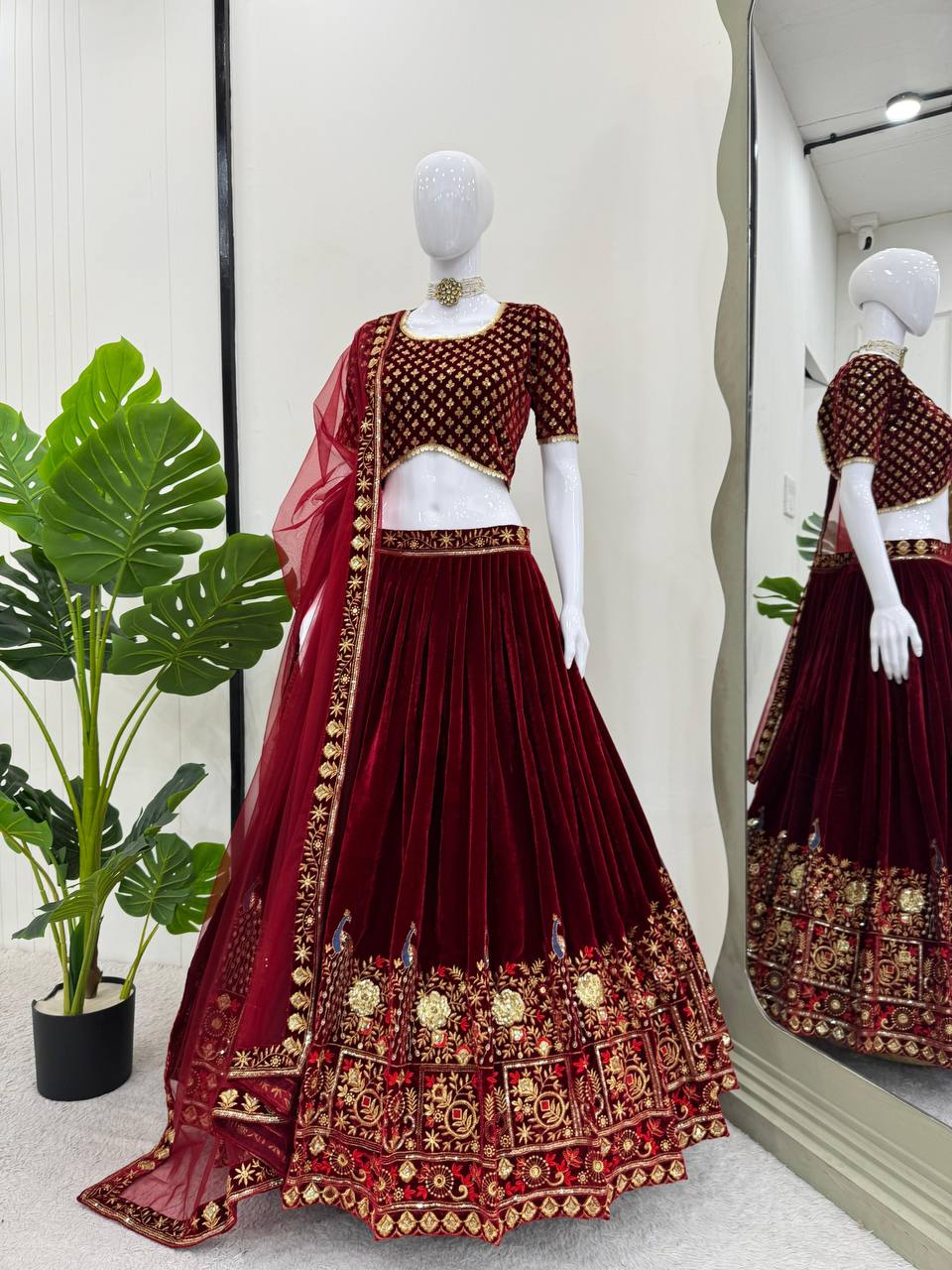 luxurious viscose velvet and adorned with intricate thread and sequin work  lehenga choli QRC-314