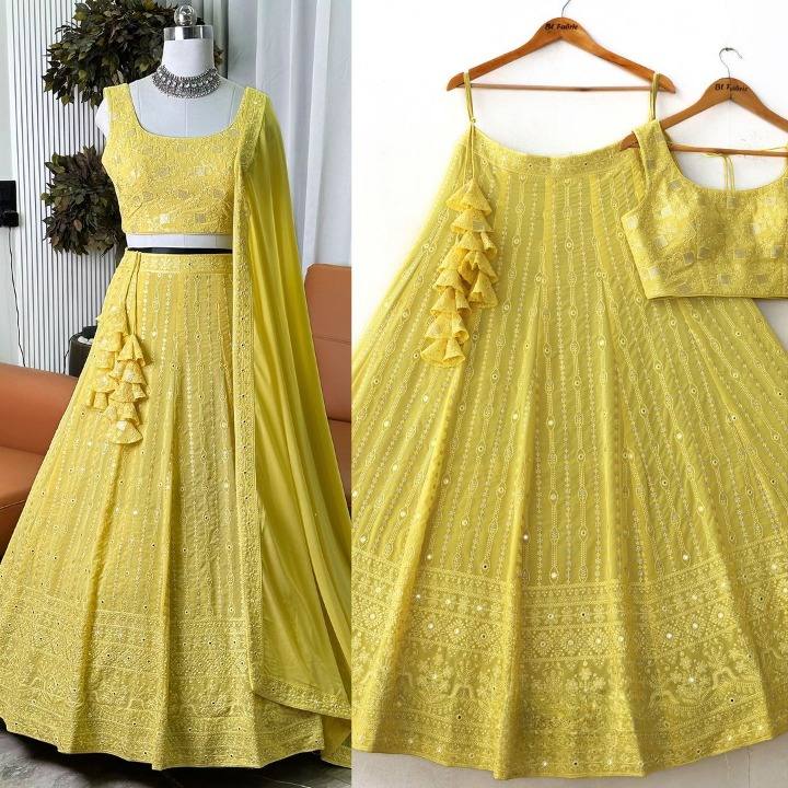 Yellow Color Embroidered Attractive Party Wear Georgette Lehenga choli LF-L44