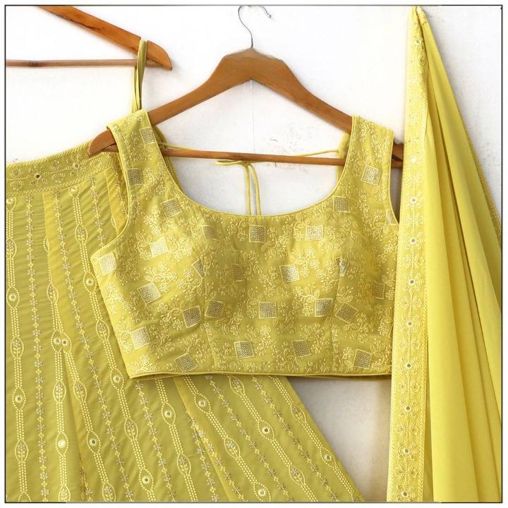 Yellow Color Embroidered Attractive Party Wear Georgette Lehenga choli LF-L44