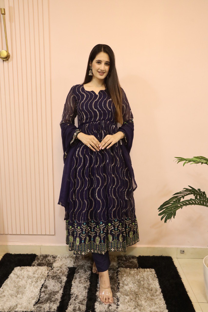 Navy Blue party wear Anarkali gown for women LF-G57