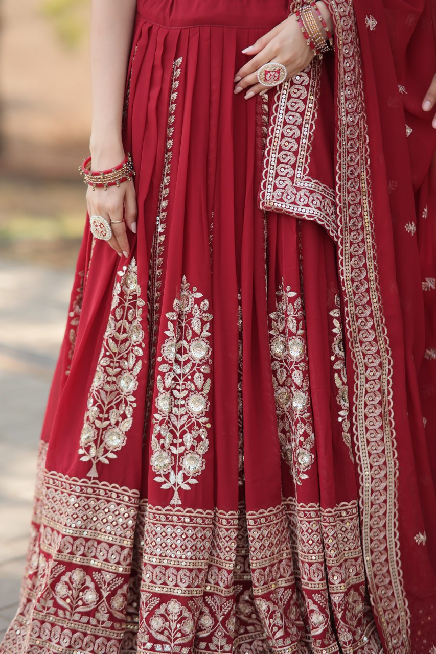 Trending Maroon Embroidered Georgette Lehenga Set (LF-7114)